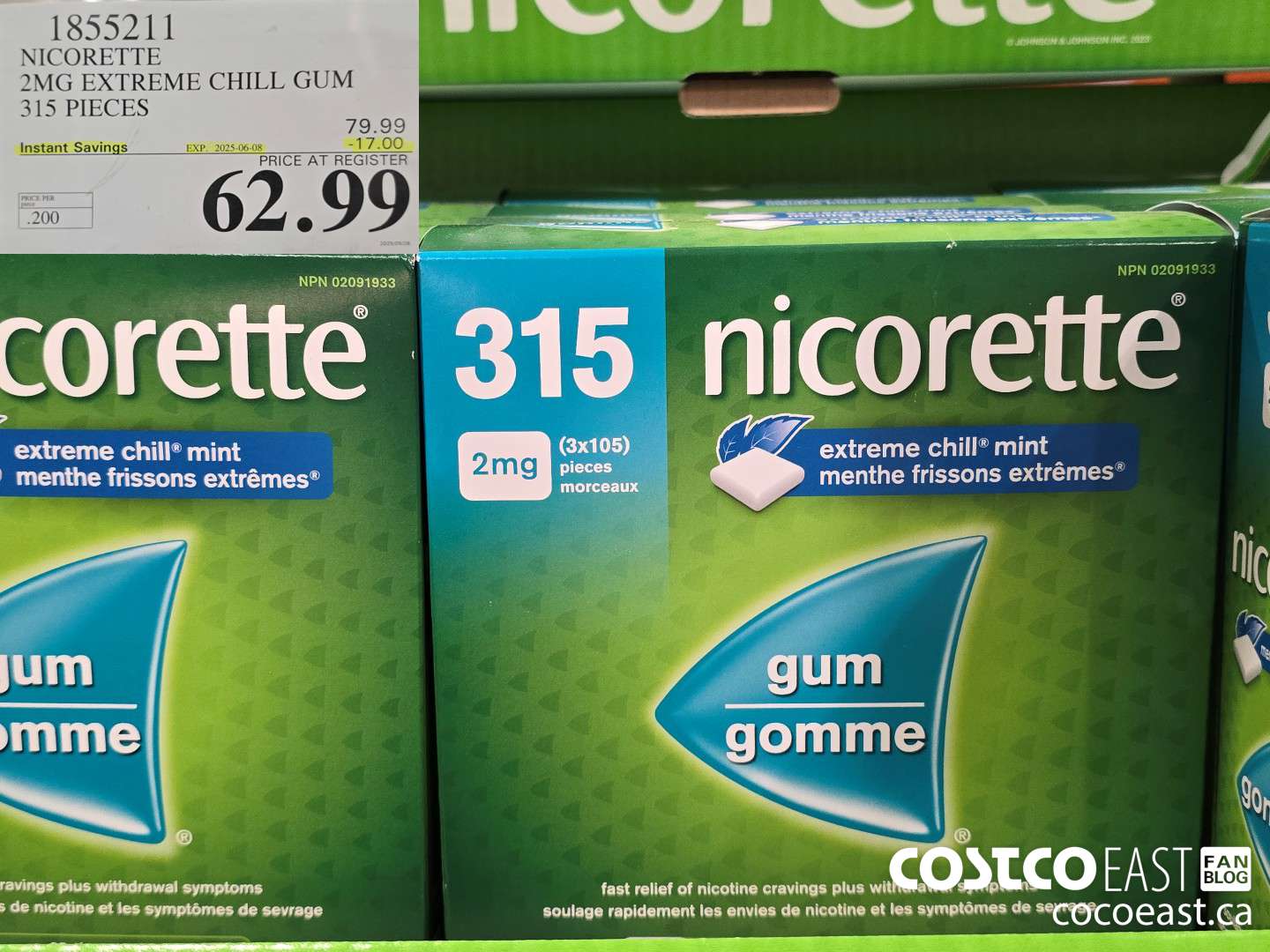 1855211 NICORETTE 2MG EXTREME CHILL GUM 315 PIECES ($17.00 INSTANT SAVINGS EXPIRES ON 2025-06-08) $62.99