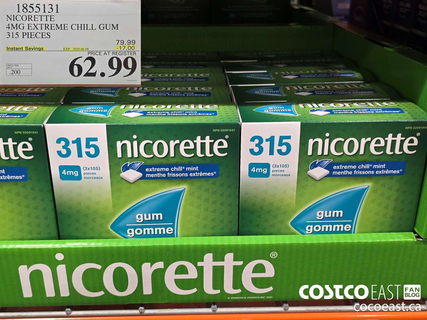 1855131 NICORETTE 4MG EXTREME CHILL GUM 315 PIECES ($17.00 INSTANT SAVINGS EXPIRES ON 2025-06-08) $62.99