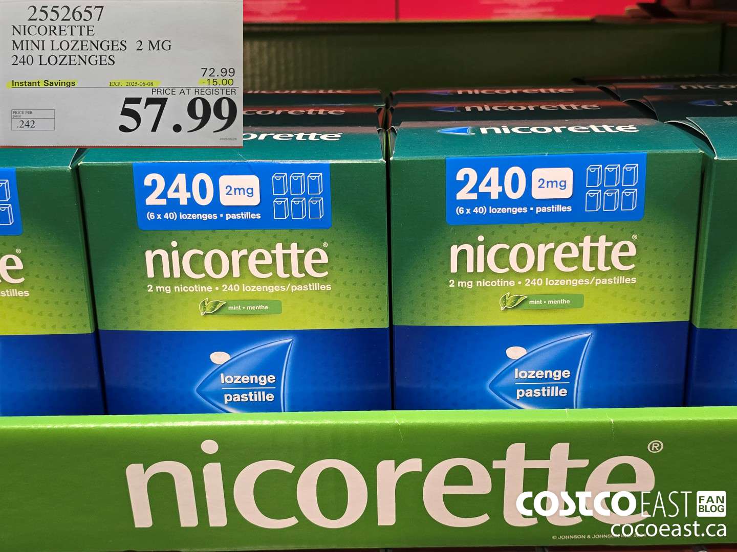 2552657 NICORETTE MINI LOZENGES 2 MG 240 lozenges ($15.00 INSTANT SAVINGS EXPIRES ON 2025-06-08) $57.99