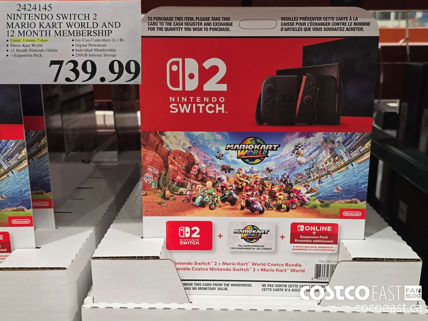 2424145 NINTENDO SWITCH 2 MARIO KART WORLD AND 12 MONTH MEMBERSHIP $739.99