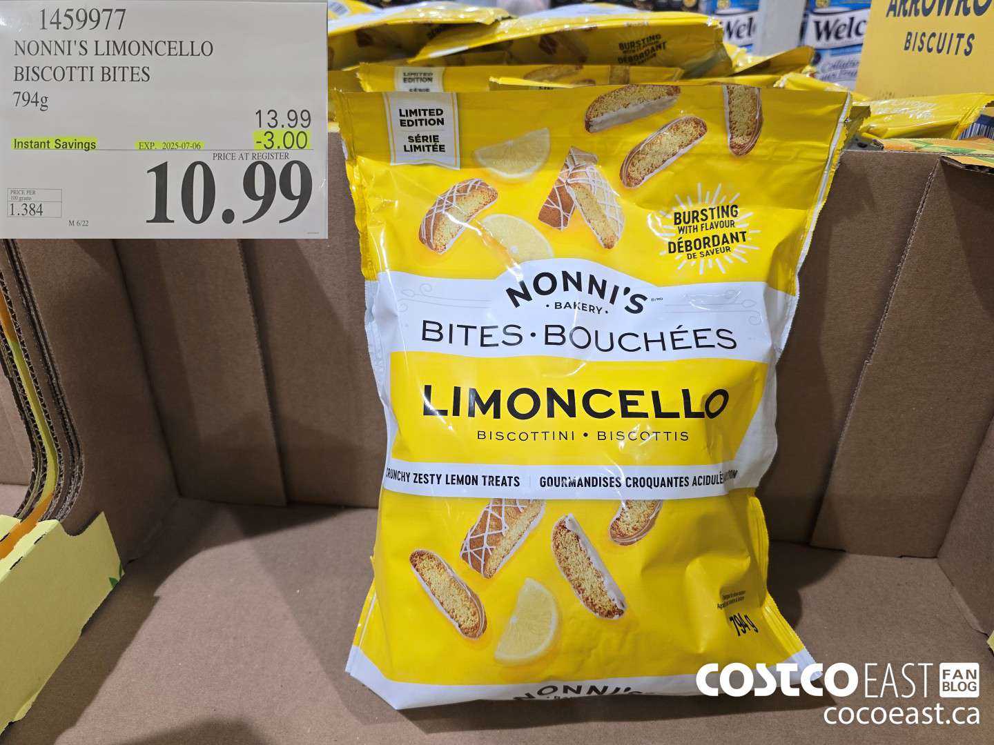 1459977 NONNI'S LIMONCELLO BISCOTTI BITES 794G ($3.00 INSTANT SAVINGS EXPIRES ON 2025-07-06) $10.99
