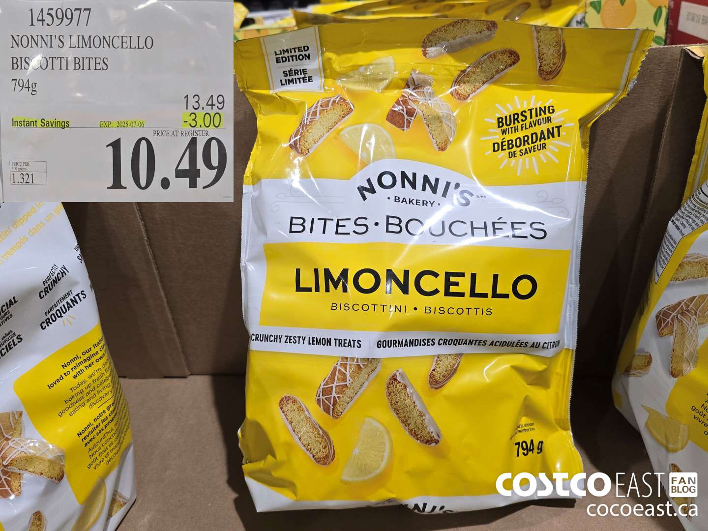 1459977 NONNI'S LIMONCELLO BISCOTTI BITES 794G ($3.00 INSTANT SAVINGS EXPIRES ON 2025-07-06) $10.49