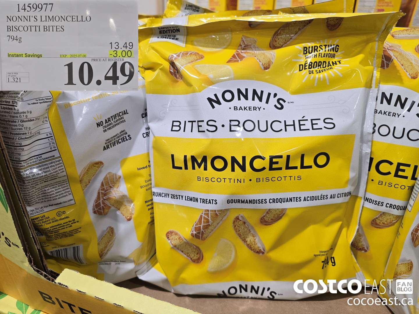 1459977 NONNI'S LIMONCELLO BISCOTTI BITES 794G ($3.00 INSTANT SAVINGS EXPIRES ON 2025-07-06) $10.49