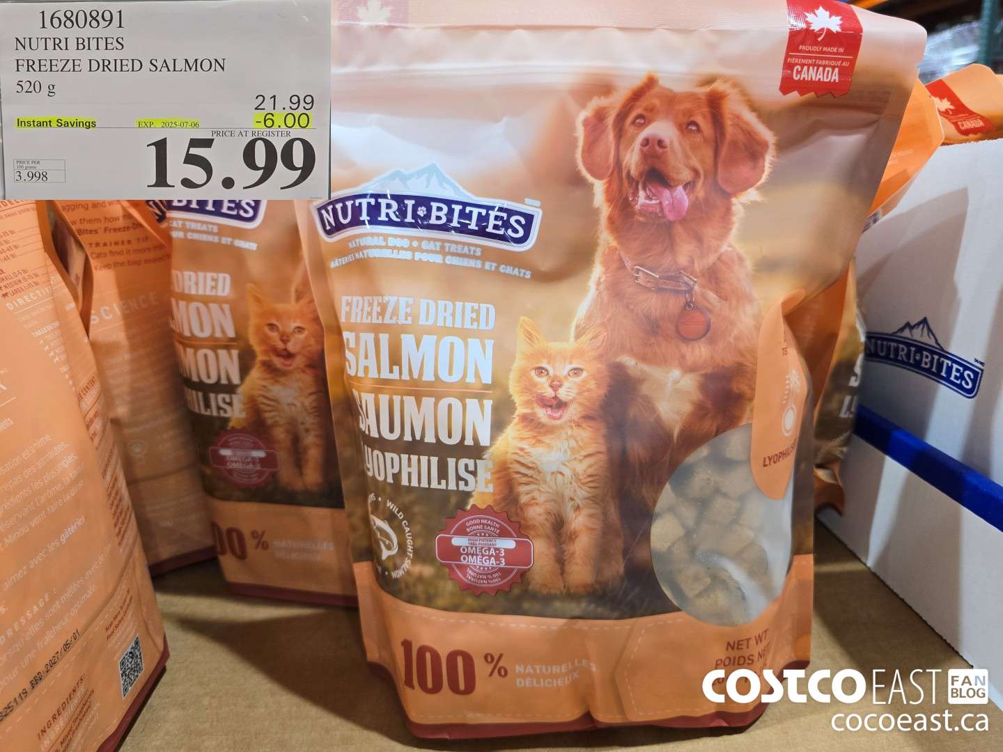 1680891 NUTRI BITES FREEZE DRIED SALMON 520 g ($6.00 INSTANT SAVINGS EXPIRES ON 2025-07-06) $15.99