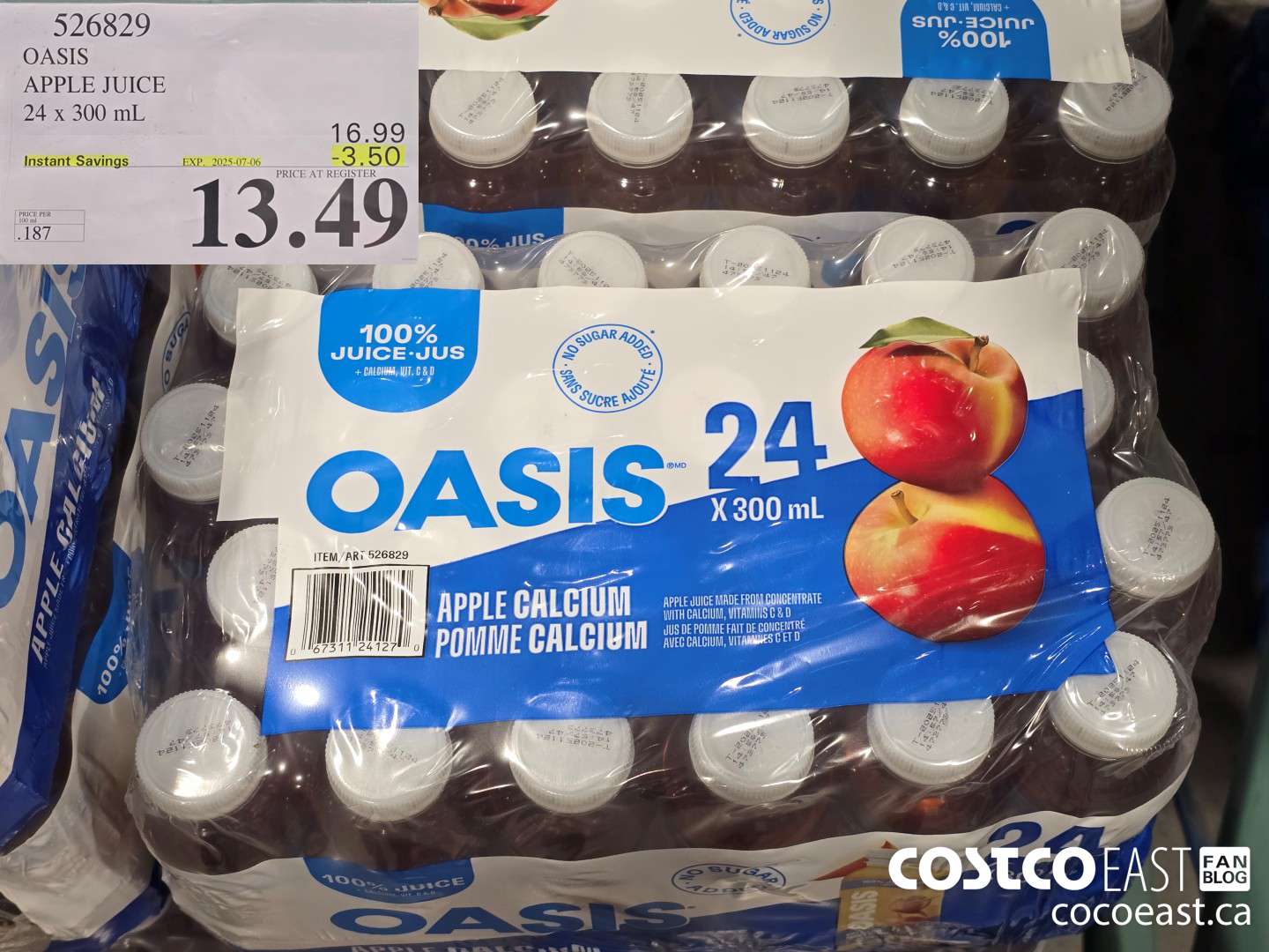 526829 OASIS APPLE JUICE 24 X 300 ML ($3.50 INSTANT SAVINGS EXPIRES ON 2025-07-06) $13.49