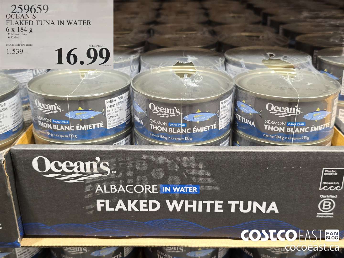 259659 OCEAN'S FLAKED TUNA IN WATER 6 x 184 G $16.99