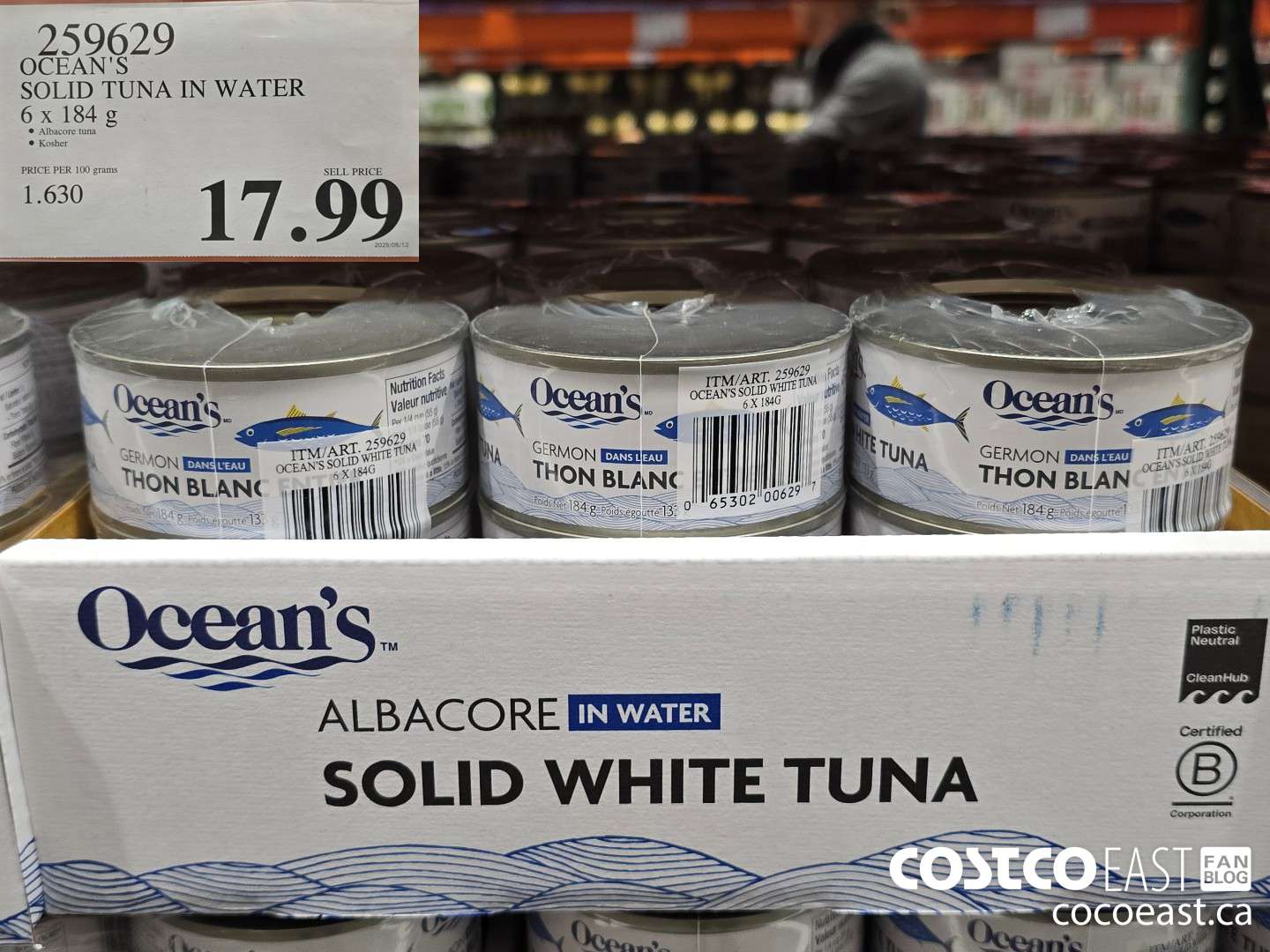 259629 OCEAN'S SOLID TUNA IN WATER 6 X 184 G $17.99