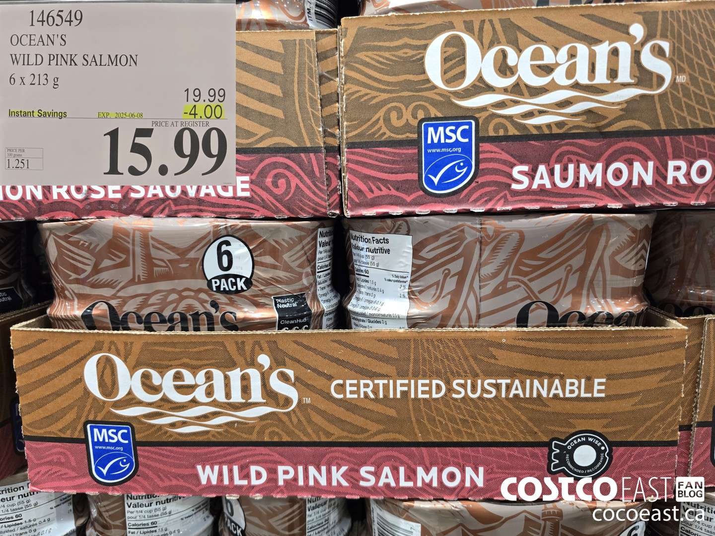 146549 OCEAN'S WILD PINK SALMON 6 X 213 g ($4.00 INSTANT SAVINGS EXPIRES ON 2025-06-08) $15.99