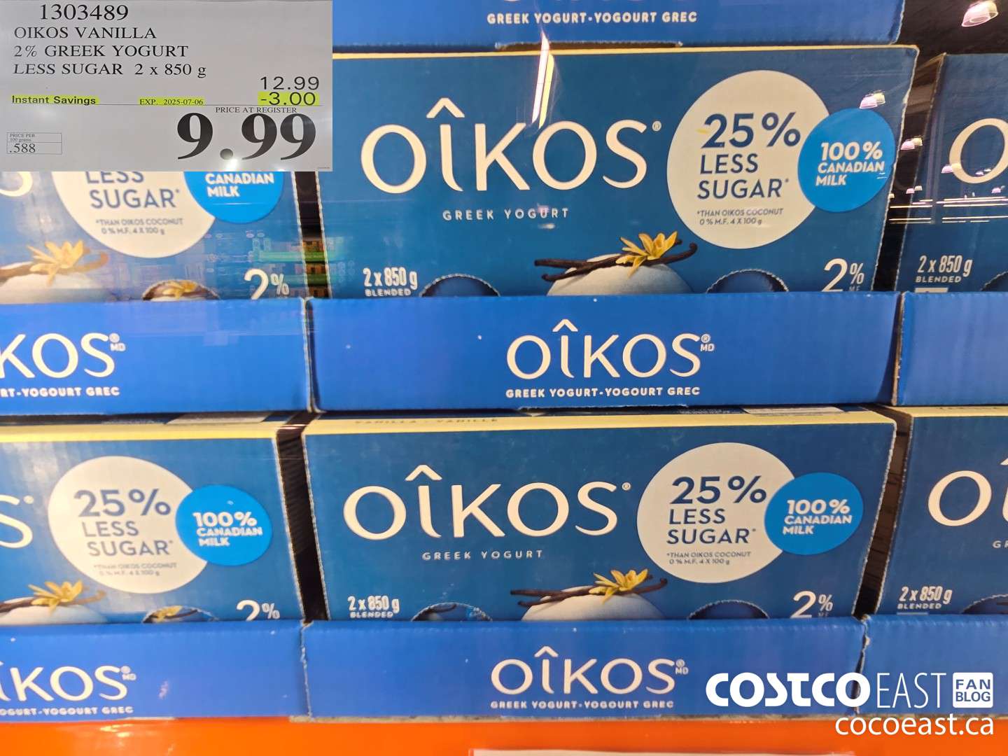 1303489 OIKOS VANILLA 2% GREEK YOGURT LESS SUGAR 2 x 850g ($3.00 INSTANT SAVINGS EXPIRES ON 2025-07-06) $9.99