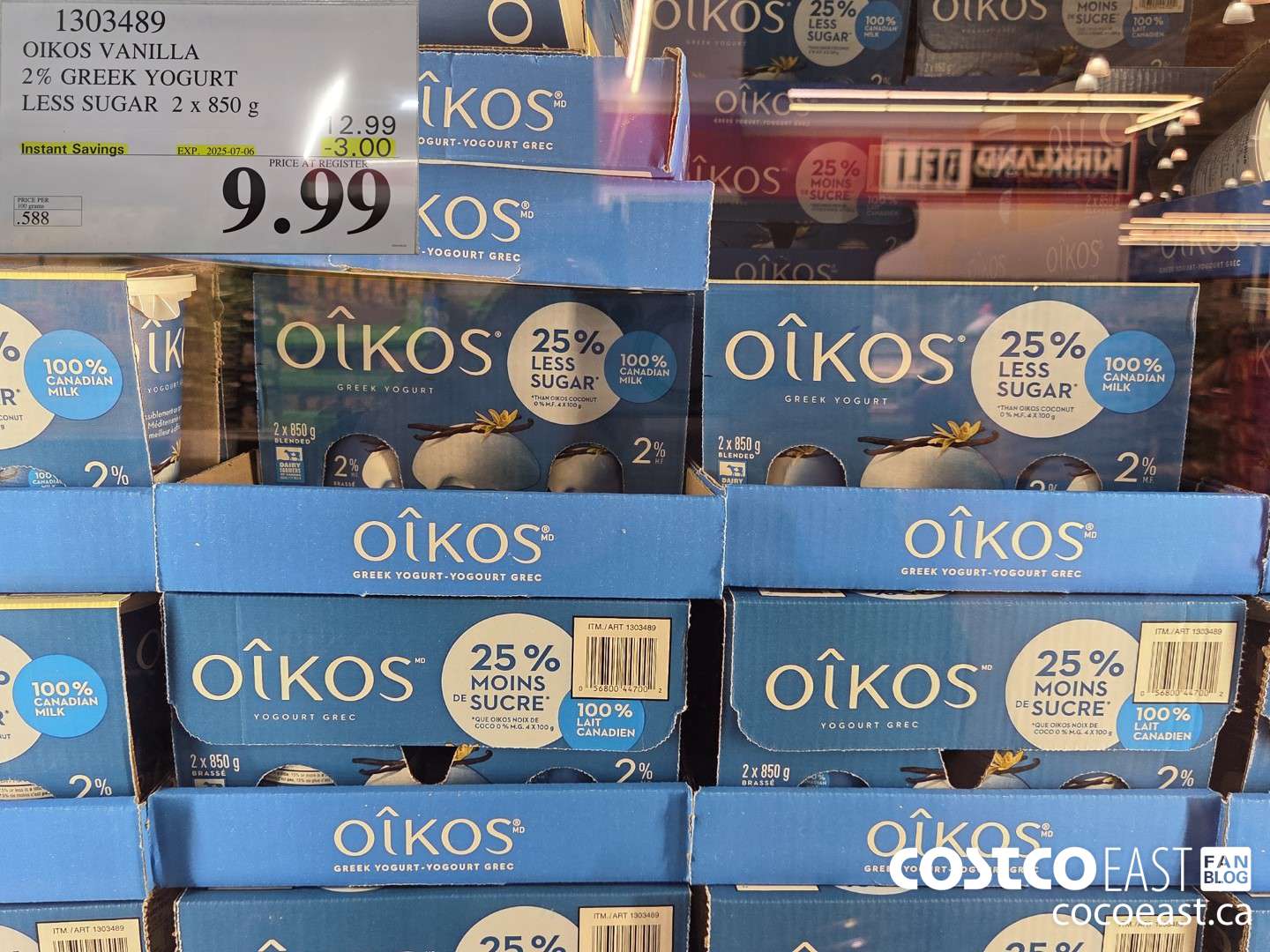 1303489 OIKOS VANILLA 2% GREEK YOGURT LESS SUGAR 2 x 850g ($3.00 INSTANT SAVINGS EXPIRES ON 2025-07-06) $9.99