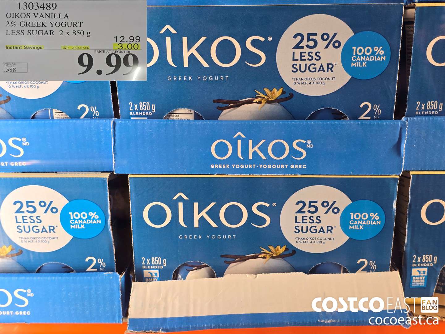 1303489 OIKOS VANILLA 2% GREEK YOGURT LESS SUGAR 2 x 850g ($3.00 INSTANT SAVINGS EXPIRES ON 2025-07-06) $9.99