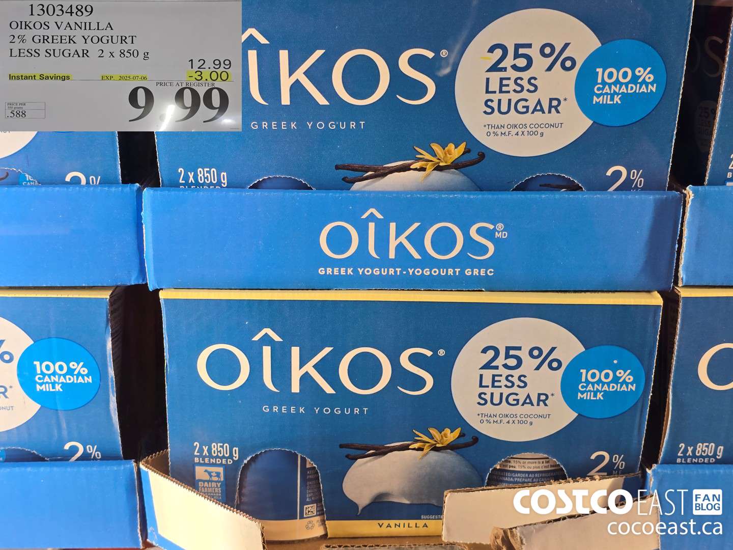 1303489 OIKOS VANILLA 2% GREEK YOGURT LESS SUGAR 2 x 850g ($3.00 INSTANT SAVINGS EXPIRES ON 2025-07-06) $9.99
