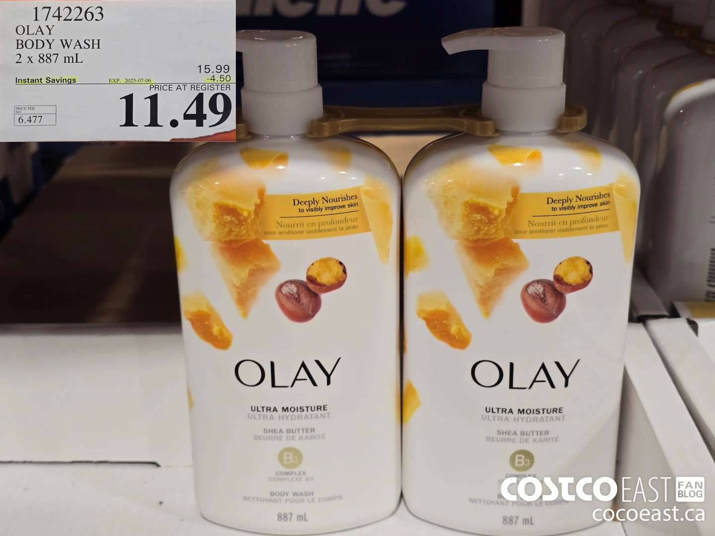 1742263 OLAY BODY WASH 2 X 887 mL ($4.50 INSTANT SAVINGS EXPIRES ON 2025-07-06) $11.49