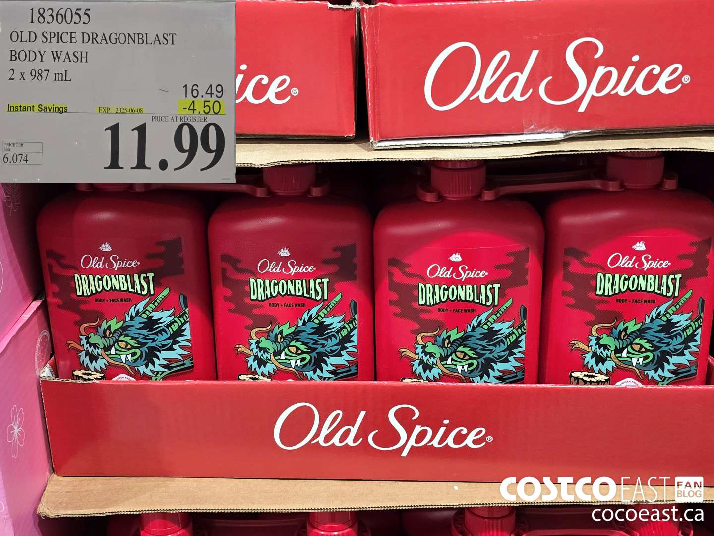 1836055 OLD SPICE DRAGONBLAST BODY WASH 2 X 987 mL ($4.50 INSTANT SAVINGS EXPIRES ON 2025-06-08) $11.99