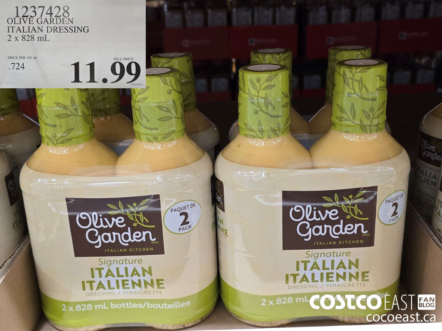 1237428 OLIVE GARDEN ITALIAN DRESSING 2 x 828 mL $11.99