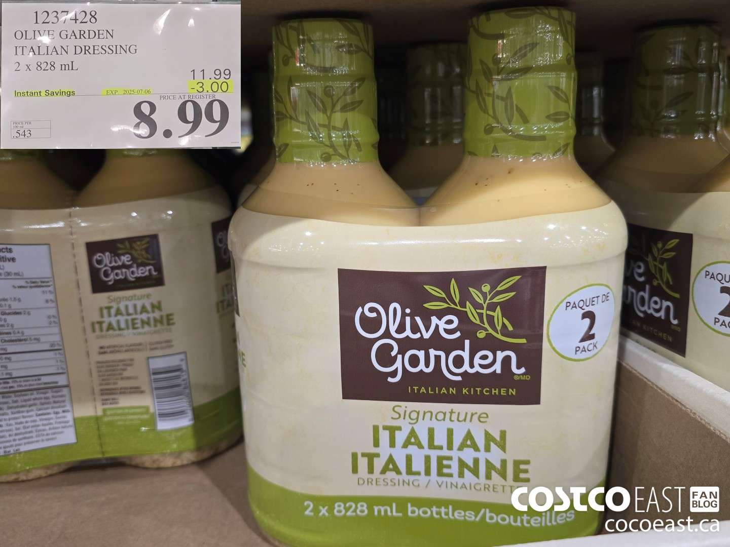 1237428 OLIVE GARDEN ITALIAN DRESSING 2 x 828 mL ($3.00 INSTANT SAVINGS EXPIRES ON 2025-07-06) $8.99