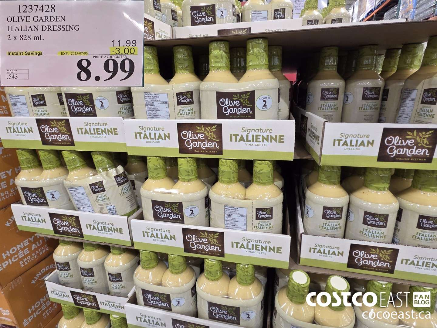 1237428 OLIVE GARDEN ITALIAN DRESSING 2 x 828 mL ($3.00 INSTANT SAVINGS EXPIRES ON 2025-07-06) $8.99