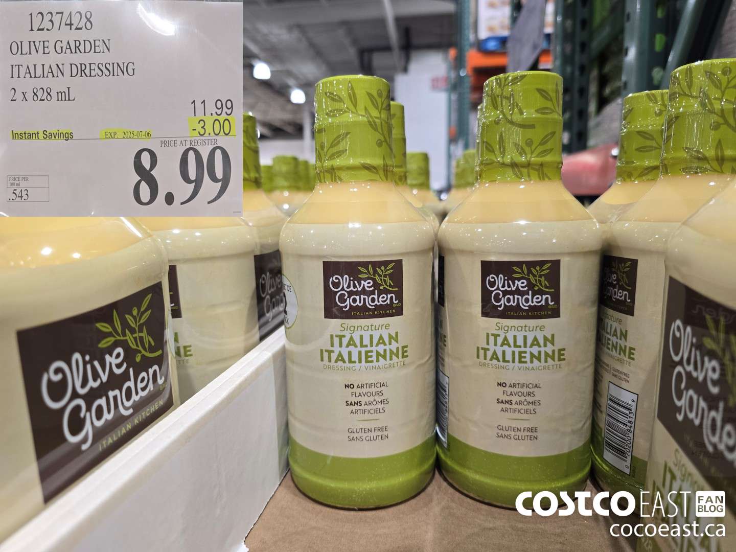 1237428 OLIVE GARDEN ITALIAN DRESSING 2 x 828 mL ($3.00 INSTANT SAVINGS EXPIRES ON 2025-07-06) $8.99