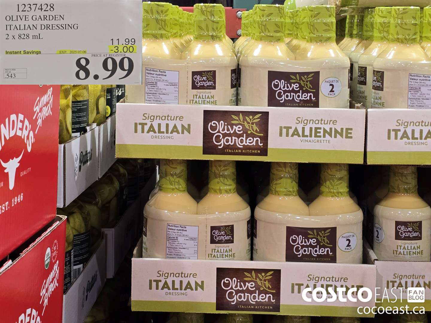 1237428 OLIVE GARDEN ITALIAN DRESSING 2 x 828 mL ($3.00 INSTANT SAVINGS EXPIRES ON 2025-07-06) $8.99