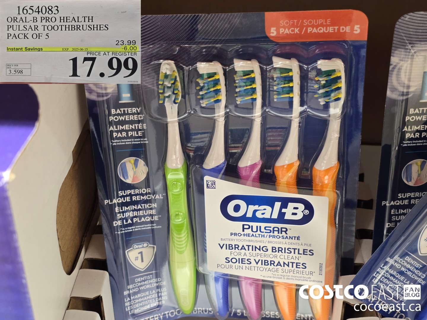 1654083 ORAL-B PRO HEALTH PULSAR TOOTHBRUSHES PACK OF 5 ($6.00 INSTANT SAVINGS EXPIRES ON 2025-06-15) $17.99