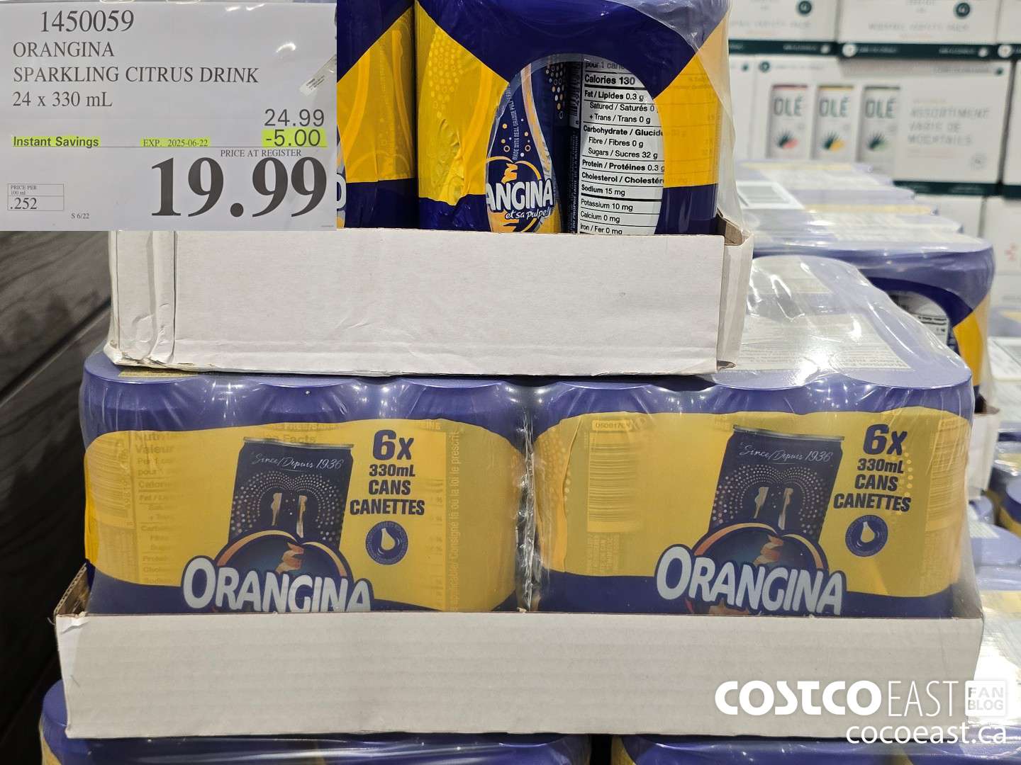 1450059 ORANGINA SPARKLING CITRUS DRINK 24 x 330 mL ($5.00 INSTANT SAVINGS EXPIRES ON 2025-06-22) $19.99