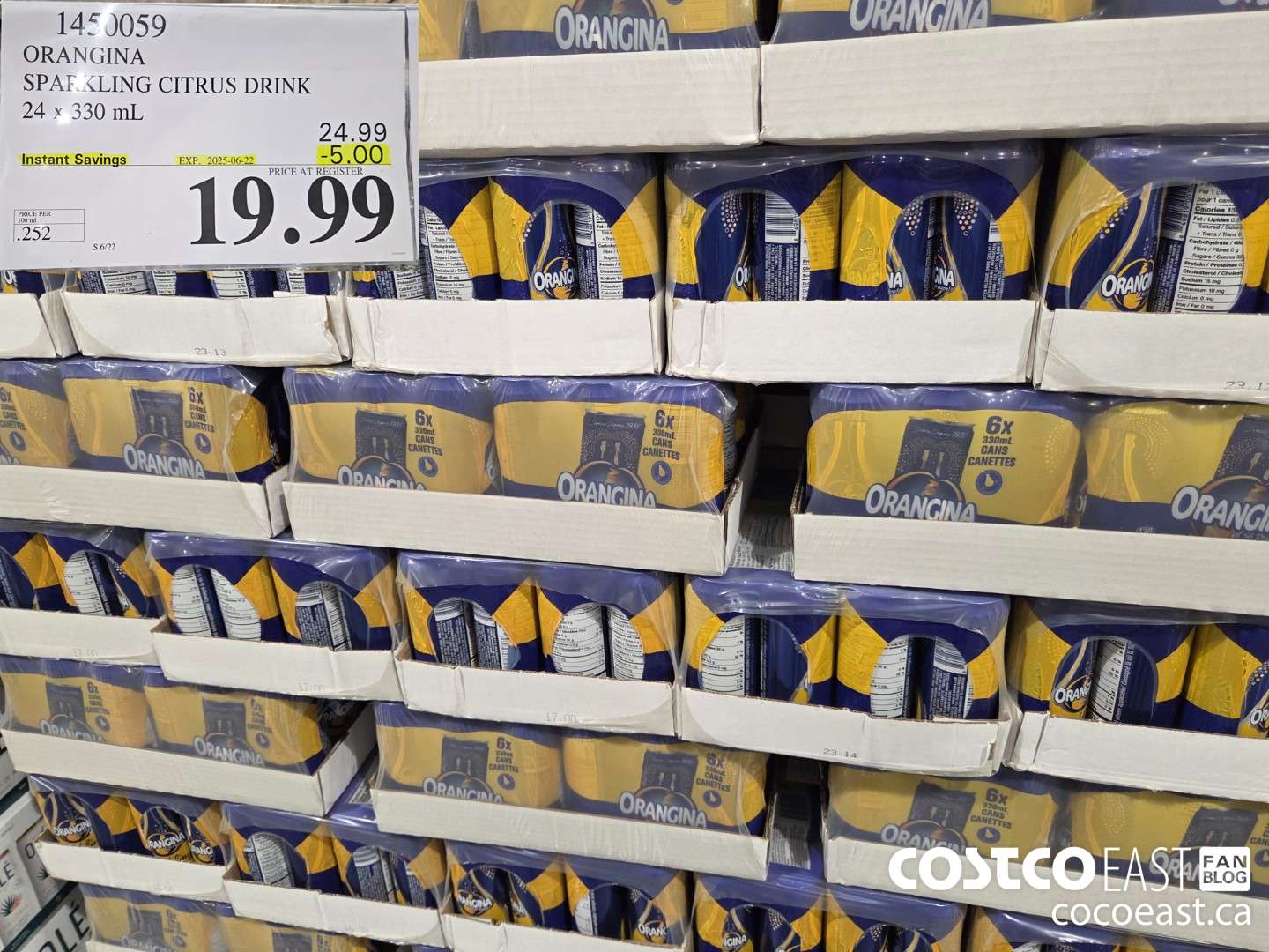 1450059 ORANGINA SPARKLING CITRUS DRINK 24 x 330 mL ($5.00 INSTANT SAVINGS EXPIRES ON 2025-06-22) $19.99