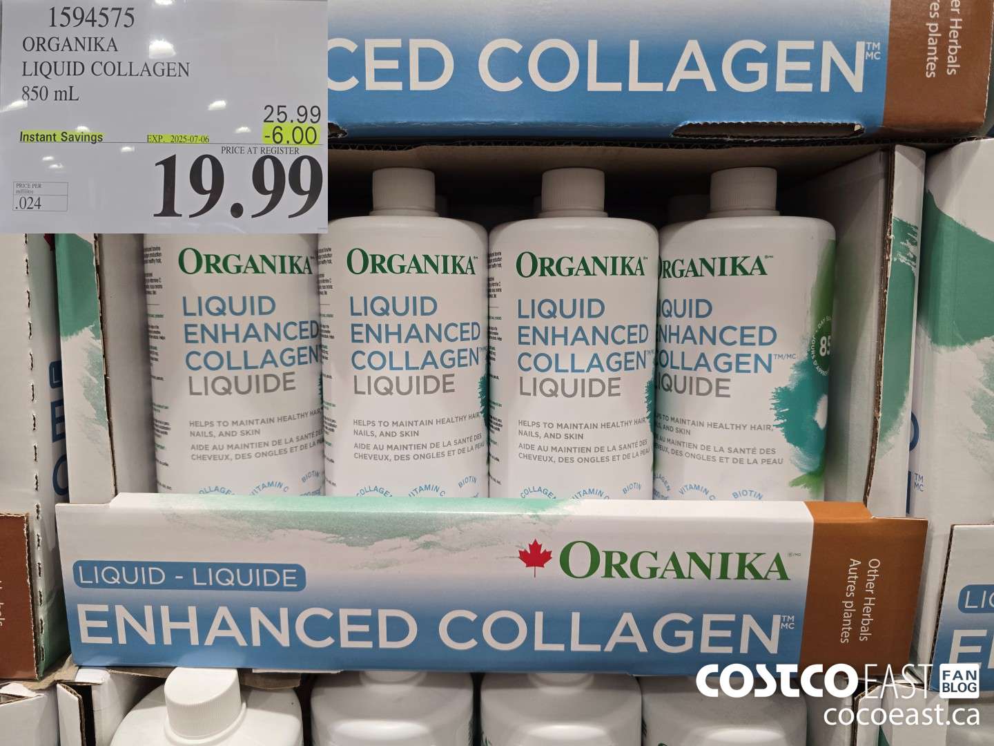 1594575 ORGANIKA LIQUID COLLAGEN 850 ML ($6.00 INSTANT SAVINGS EXPIRES ON 2025-07-06) $19.99