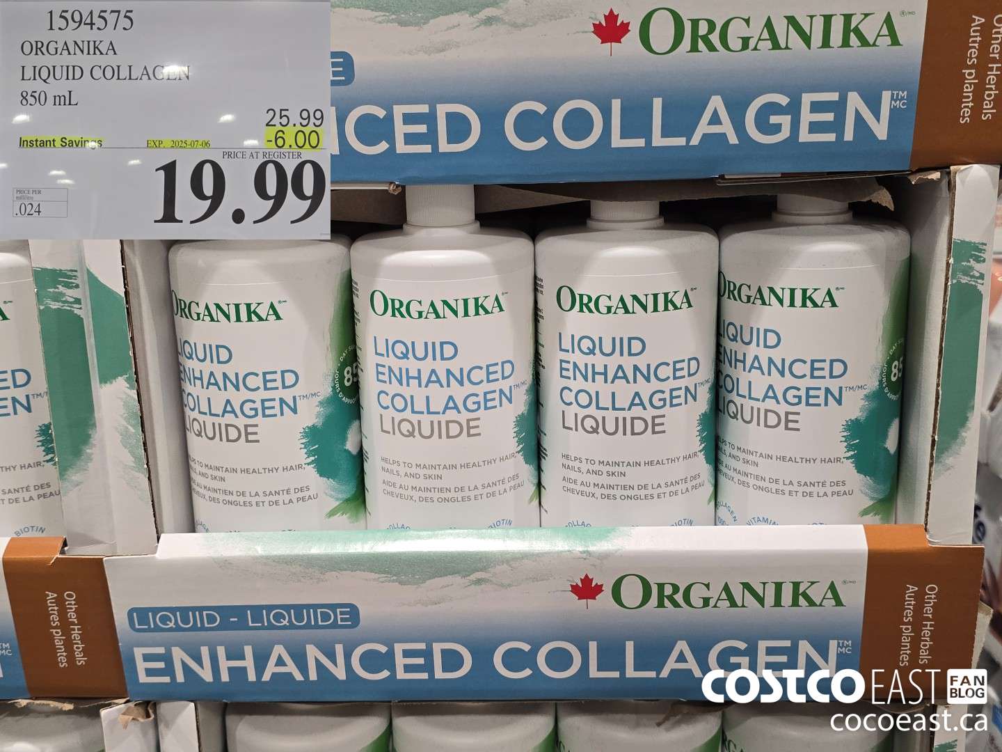 1594575 ORGANIKA LIQUID COLLAGEN 850 ML ($6.00 INSTANT SAVINGS EXPIRES ON 2025-07-06) $19.99