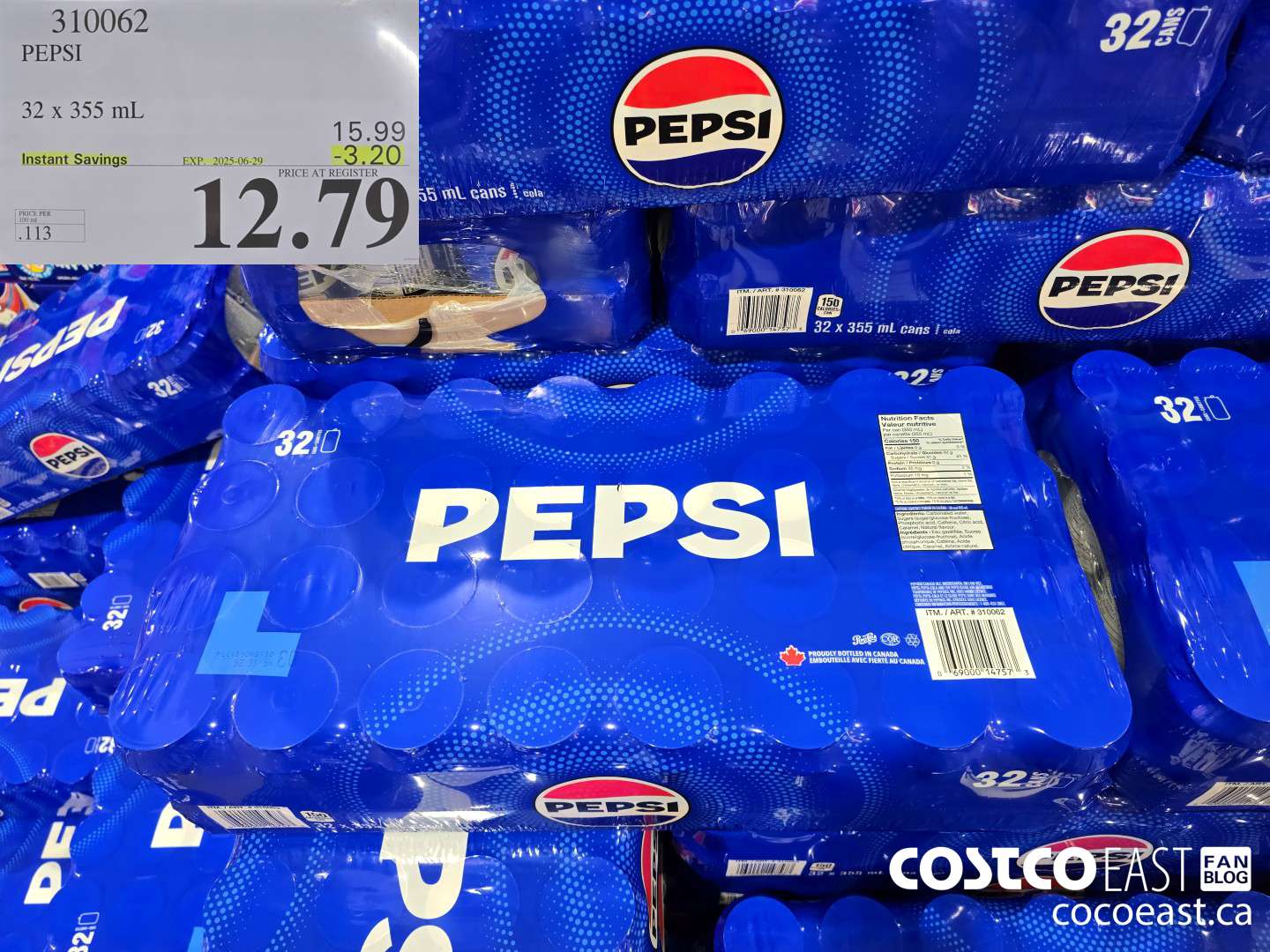 310062 PEPSI 32 X 355 ML ($3.20 INSTANT SAVINGS EXPIRES ON 2025-06-29) $12.79