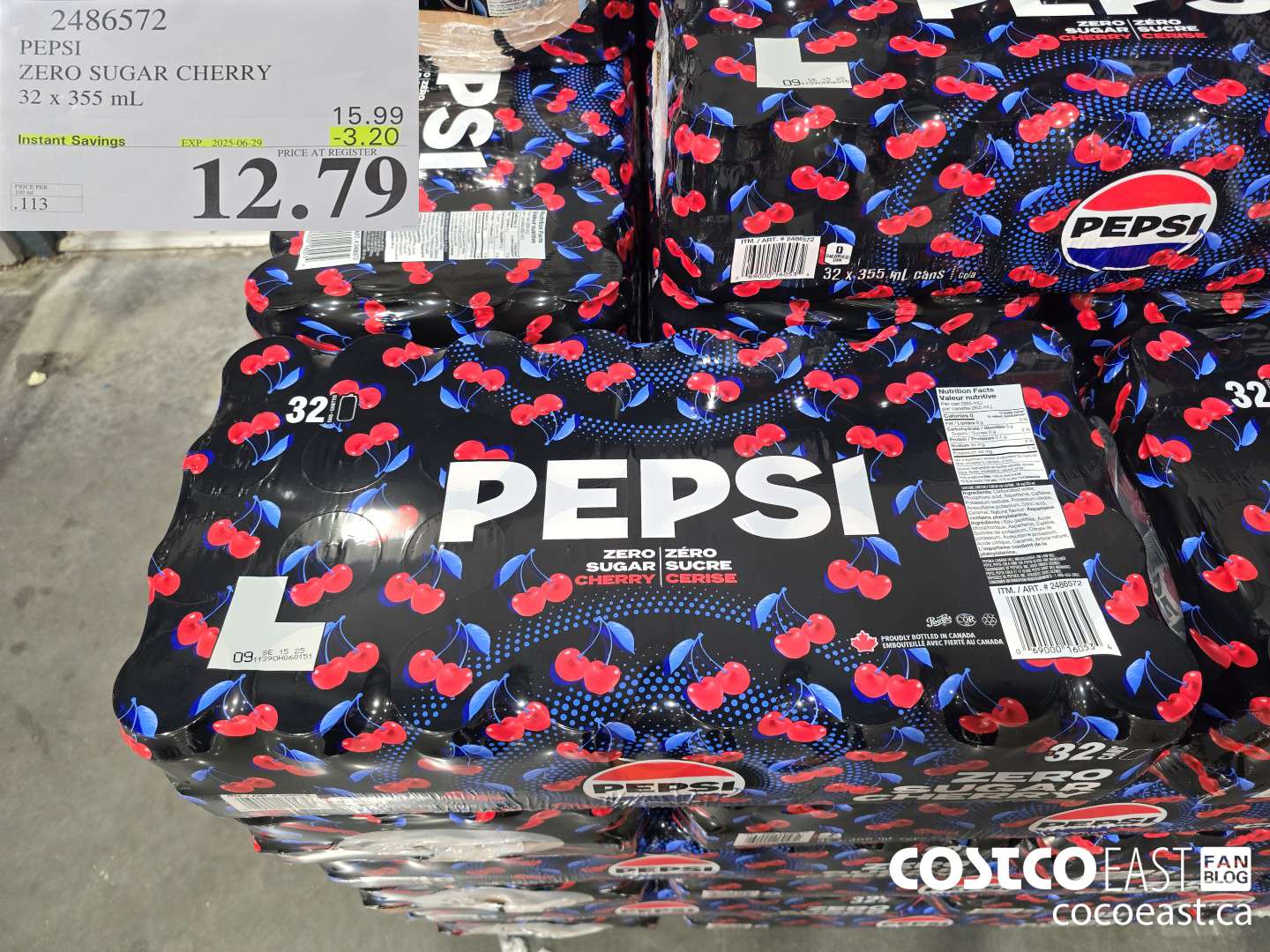 2486572 PEPSI ZERO SUGAR CHERRY 32 X 355 ML ($3.20 INSTANT SAVINGS EXPIRES ON 2025-06-29) $12.79