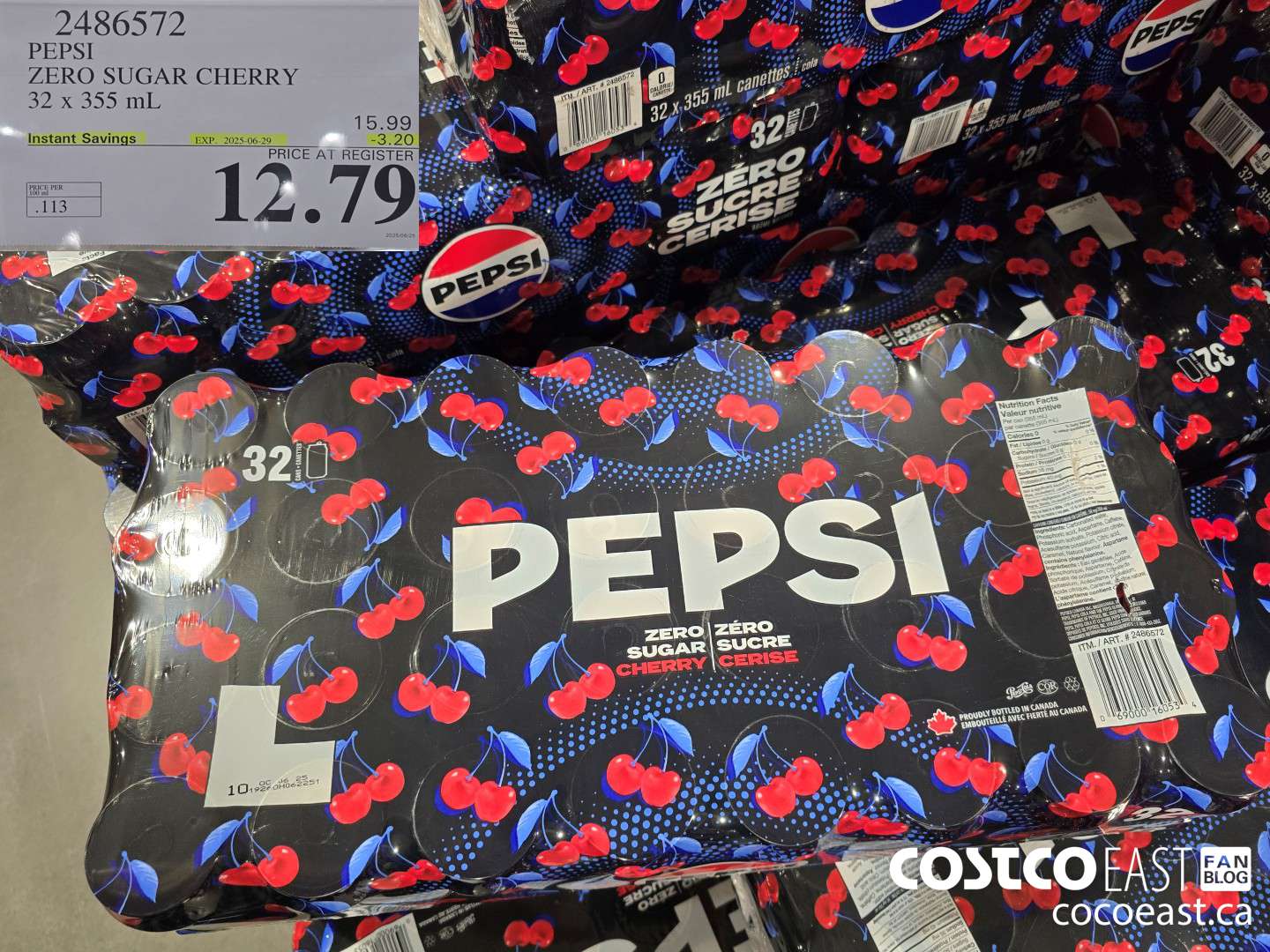 2486572 PEPSI ZERO SUGAR CHERRY 32 X 355 ML ($3.20 INSTANT SAVINGS EXPIRES ON 2025-06-29) $12.79
