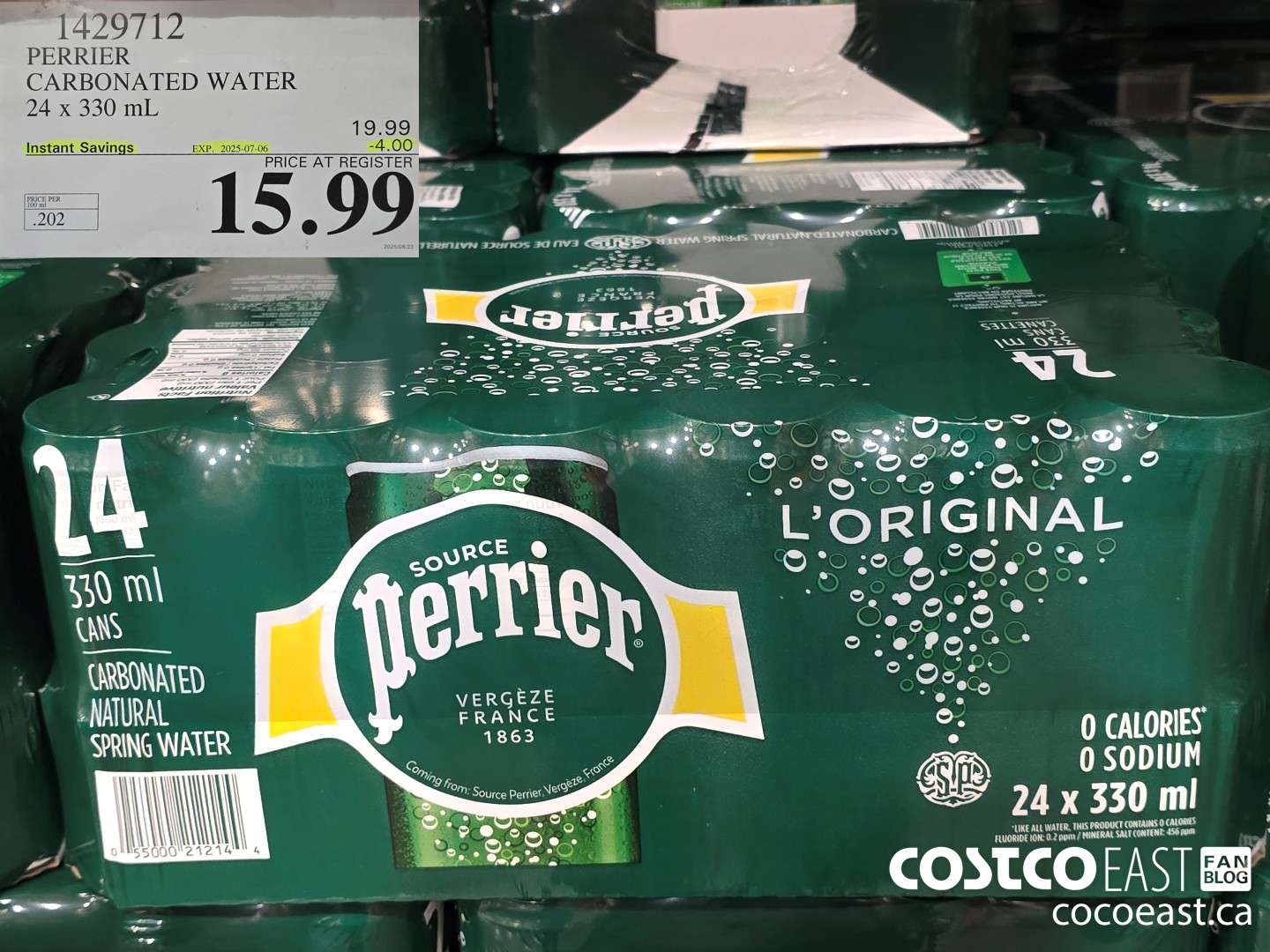 1429712 PERRIER CARBONATED WATER 24 x 330 mL ($4.00 INSTANT SAVINGS EXPIRES ON 2025-07-06) $15.99