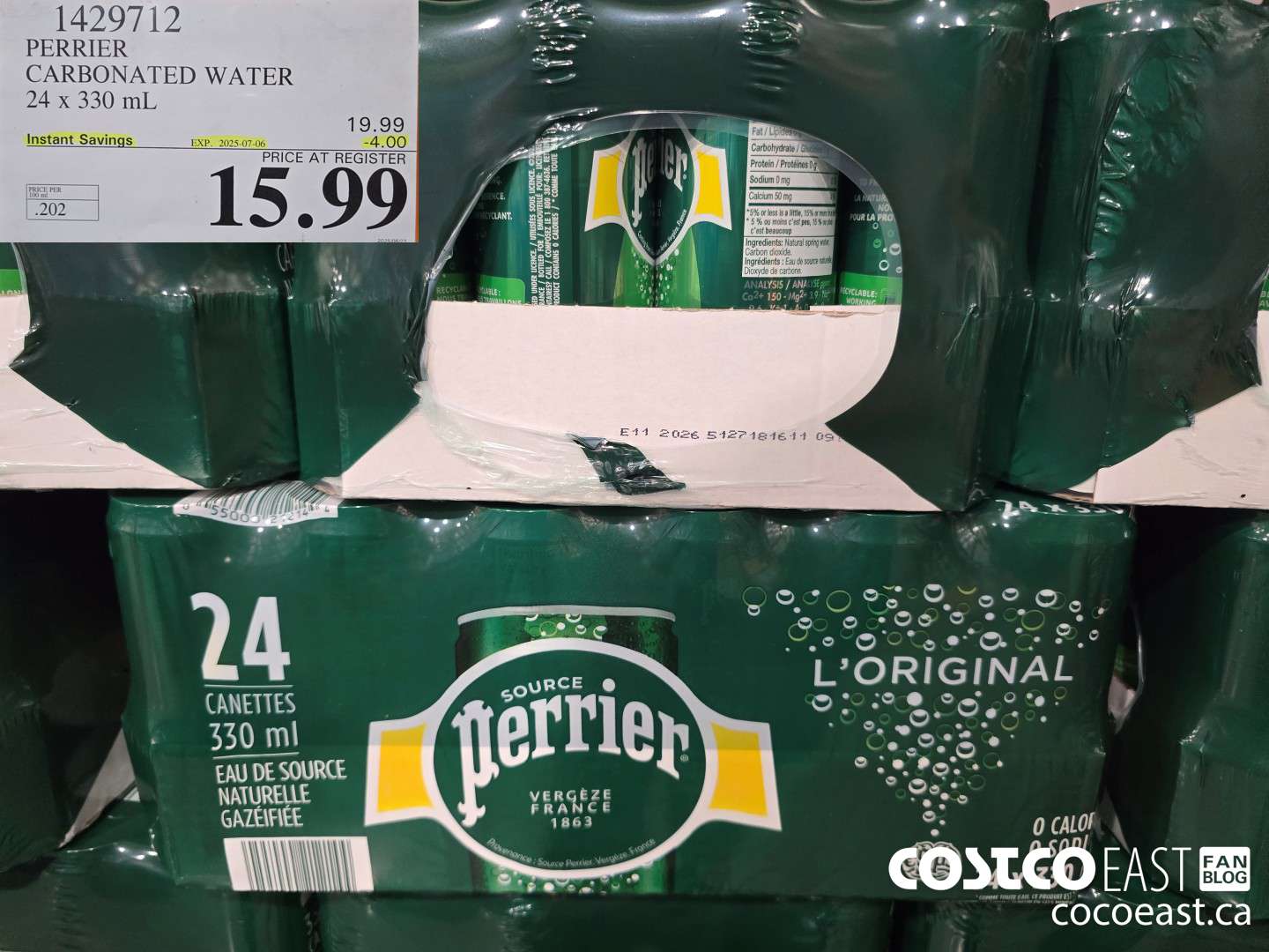 1429712 PERRIER CARBONATED WATER 24 x 330 mL ($4.00 INSTANT SAVINGS EXPIRES ON 2025-07-06) $15.99