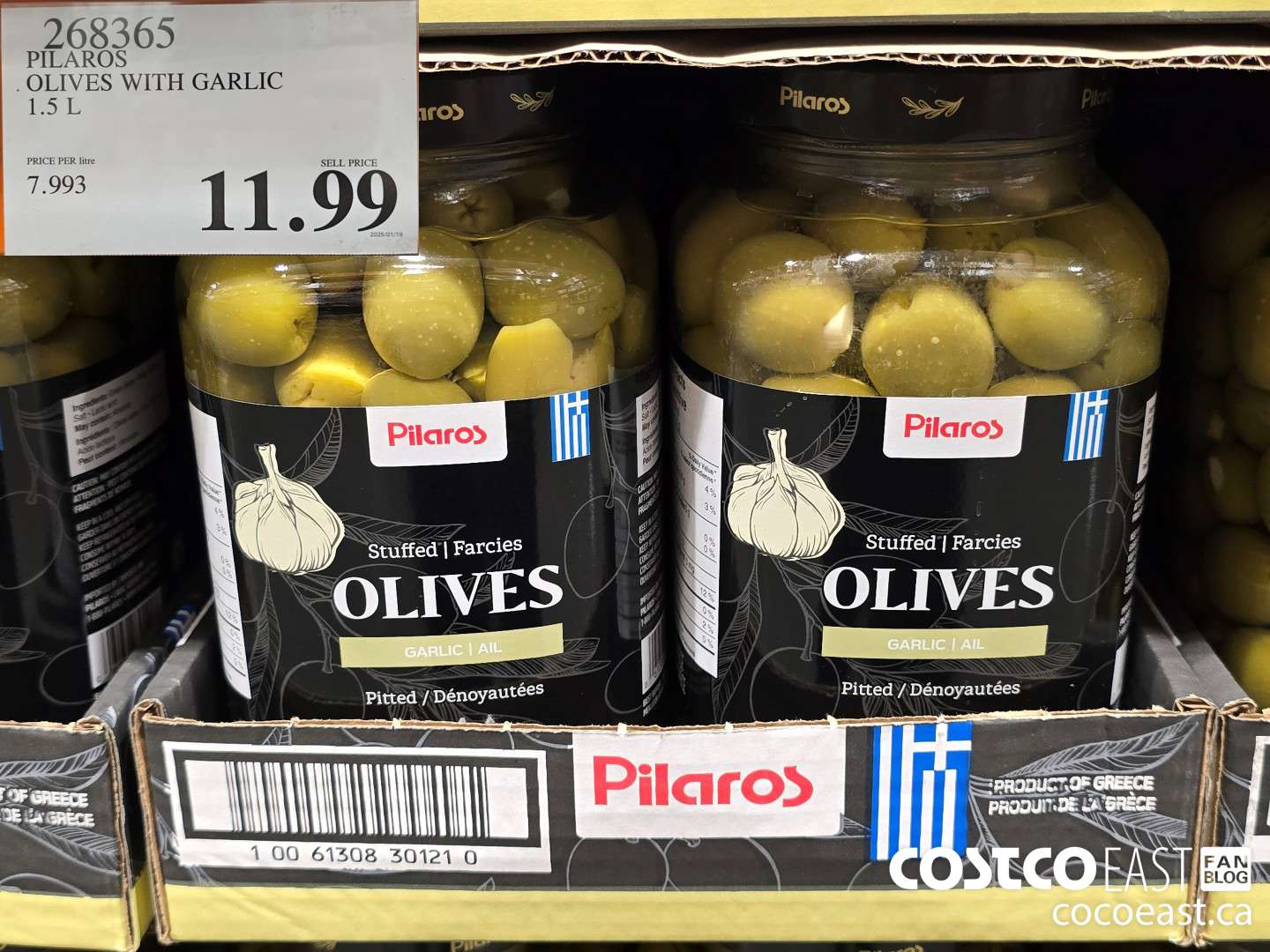268365 PILAROS OLIVES WITH GARLIC 1.5 L $11.99