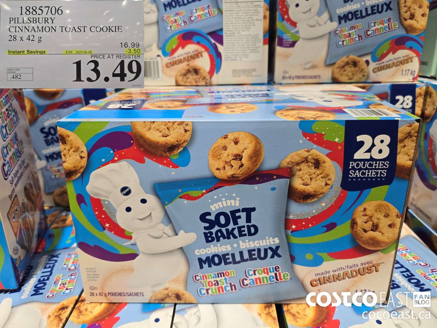 1885706 PILLSRURY CINNAMON TOAST COOKIE 28x42 g ($3.50 INSTANT SAVINGS EXPIRES ON 2025-06-08) $13.49