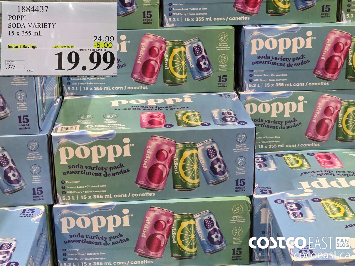 1884437 POPPI SODA VARIETY 15 X 355 ML ($5.00 INSTANT SAVINGS EXPIRES ON 2025-07-06) $19.99