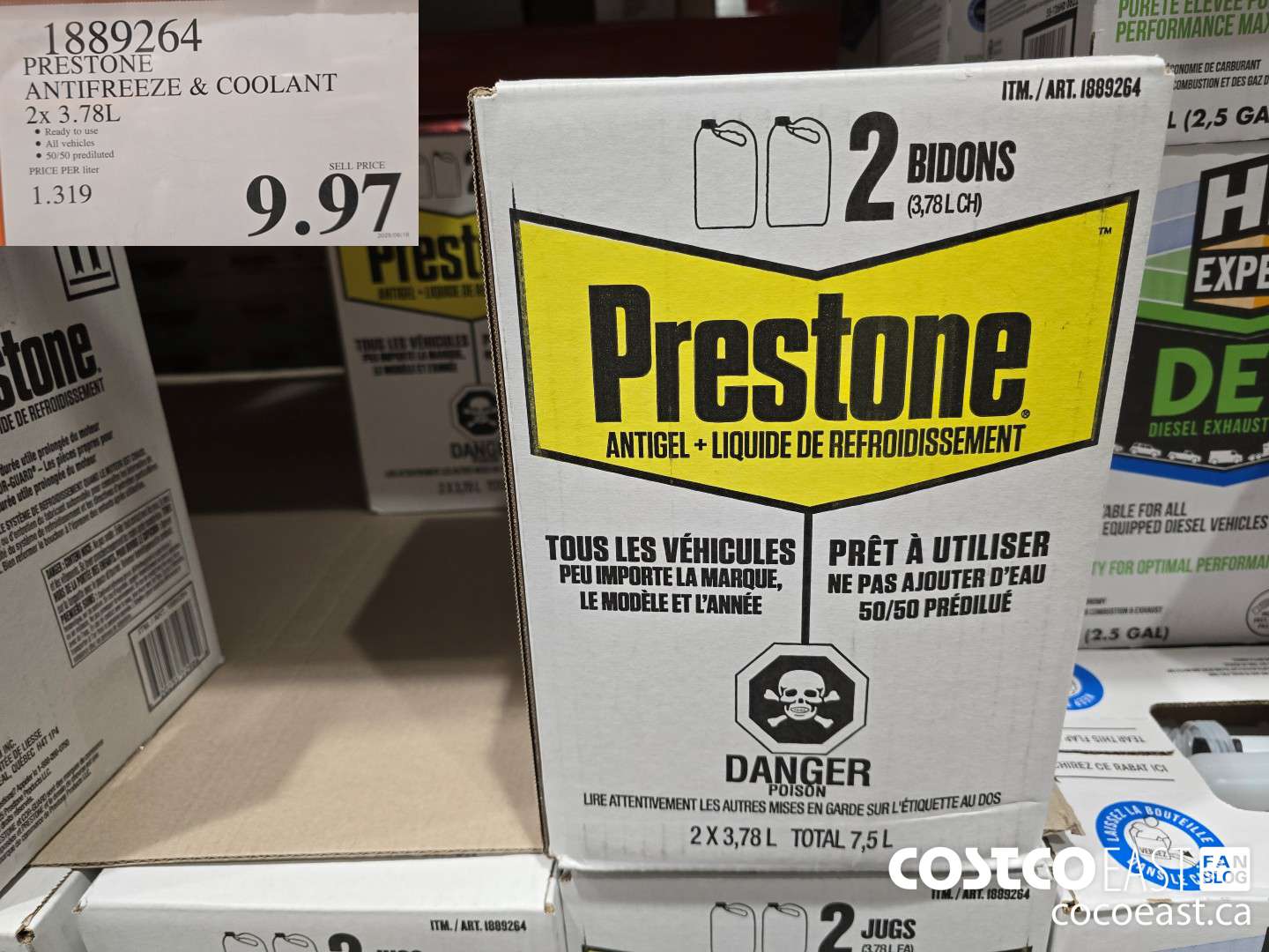 1889264 PRESTONE ANTIFREEZE & COOLANT 2 X 3.78L $9.97