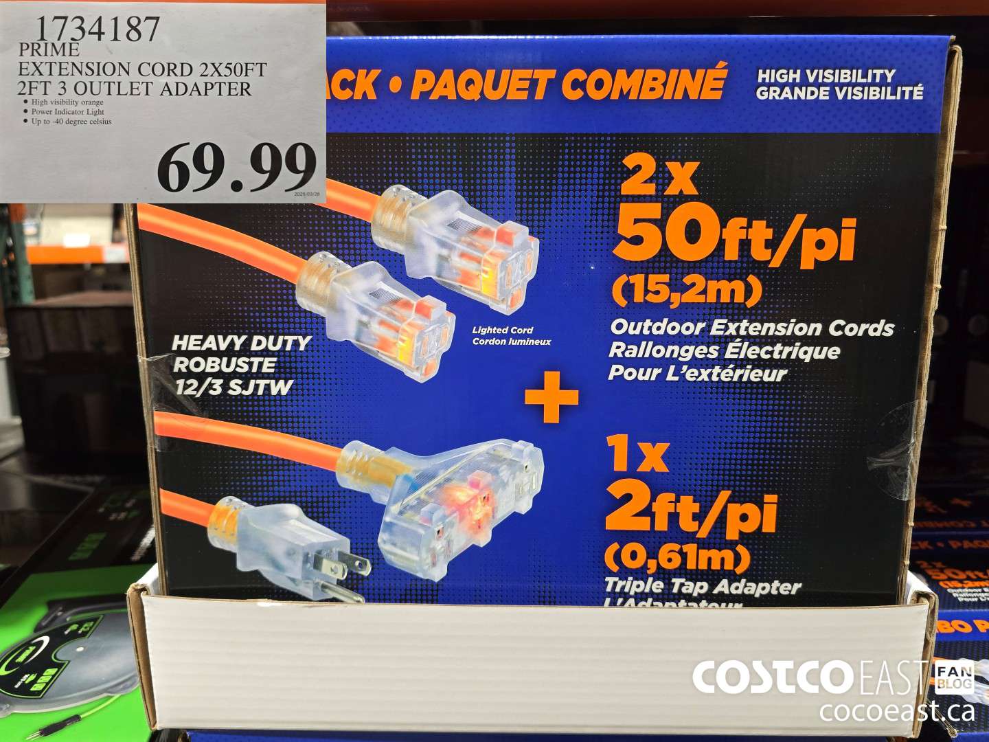 1734187 PRIME EXTENSION CORD 2X50FT 2FT 3 OUTLET ADAPTER $69.99