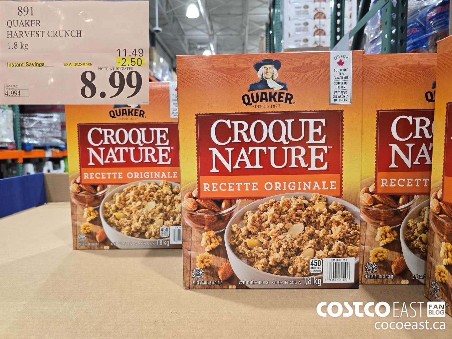 891 QUAKER HARVEST CRUNCH 1.8 kg  ($2.50 INSTANT SAVINGS EXPIRES ON 2025-07-06) $8.99