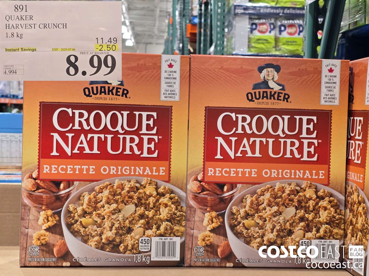 891 QUAKER HARVEST CRUNCH 1.8 kg  ($2.50 INSTANT SAVINGS EXPIRES ON 2025-07-06) $8.99