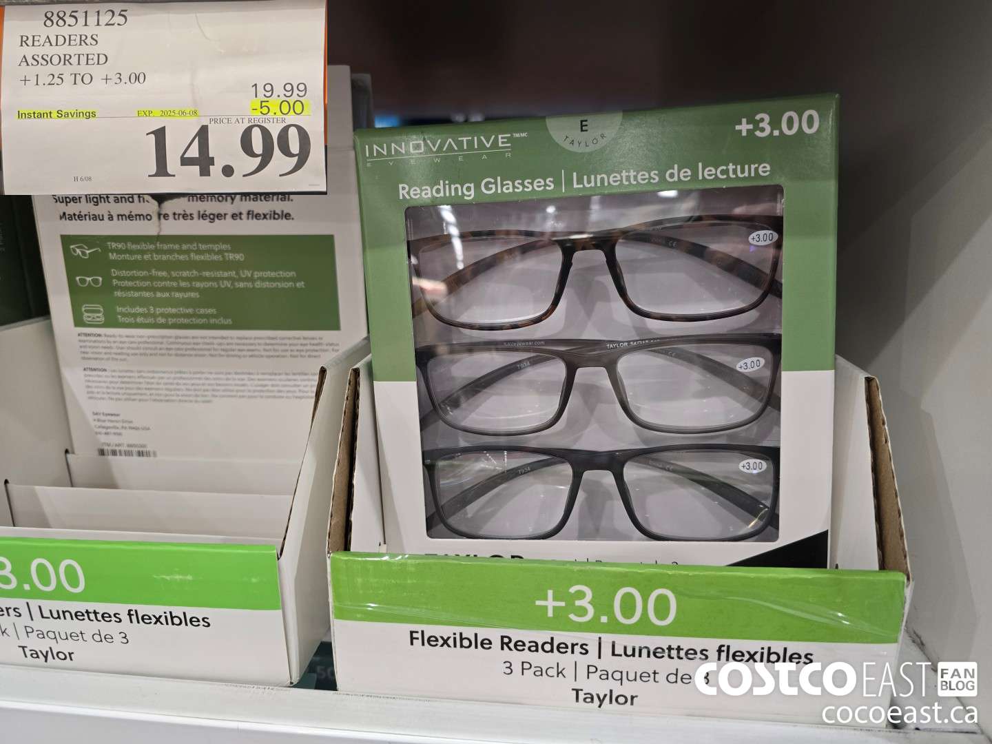 8851125 READERS ASSORTED STYLES +1.25 TO +3.00 ($5.00 INSTANT SAVINGS EXPIRES ON 2025-06-08) $14.99