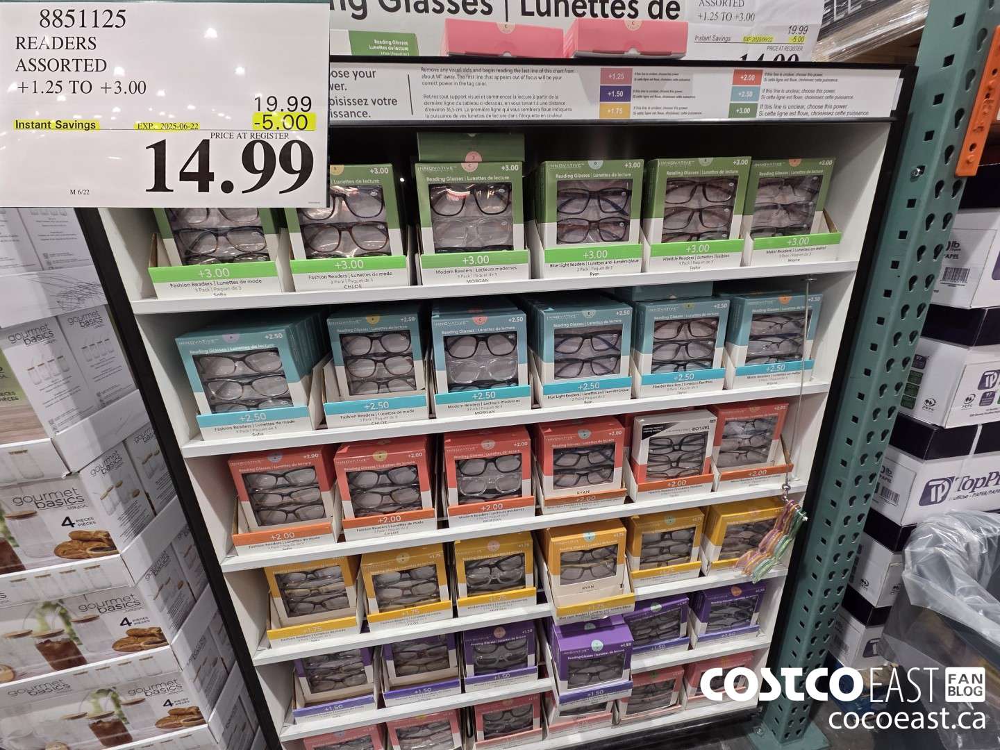 8851125 READERS ASSORTED STYLES +1.25 TO +3.00 ($5.00 INSTANT SAVINGS EXPIRES ON 2025-06-22) $14.99