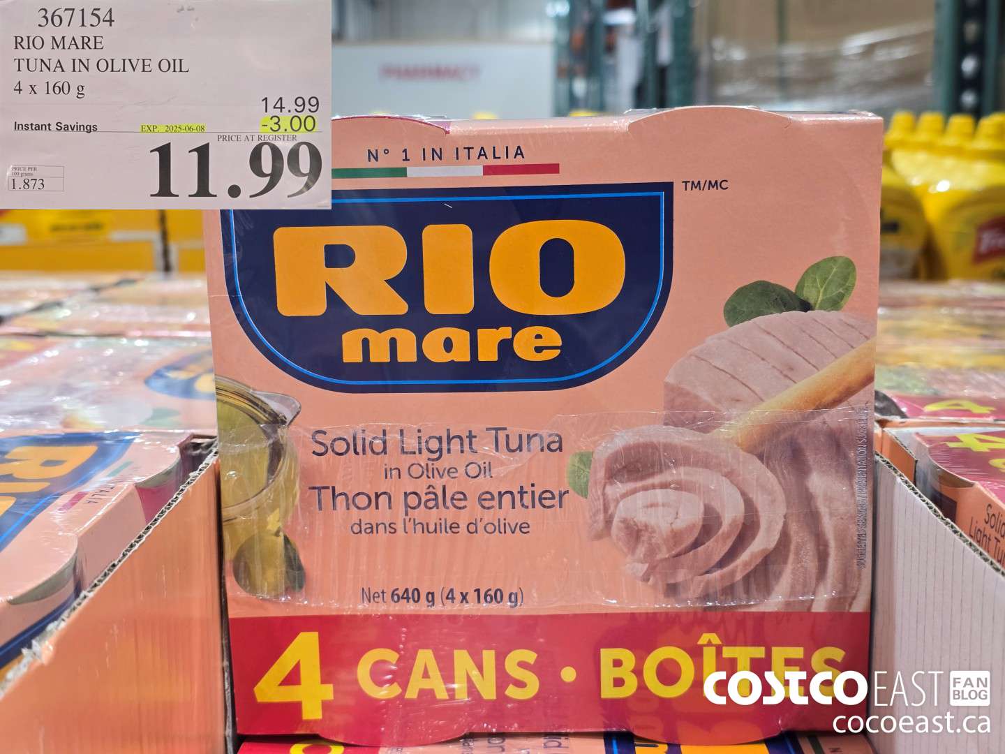 367154 RIO MARE TUNA IN OLIVE OIL 4 x 160 g ($3.00 INSTANT SAVINGS EXPIRES ON 2025-06-08) $11.99