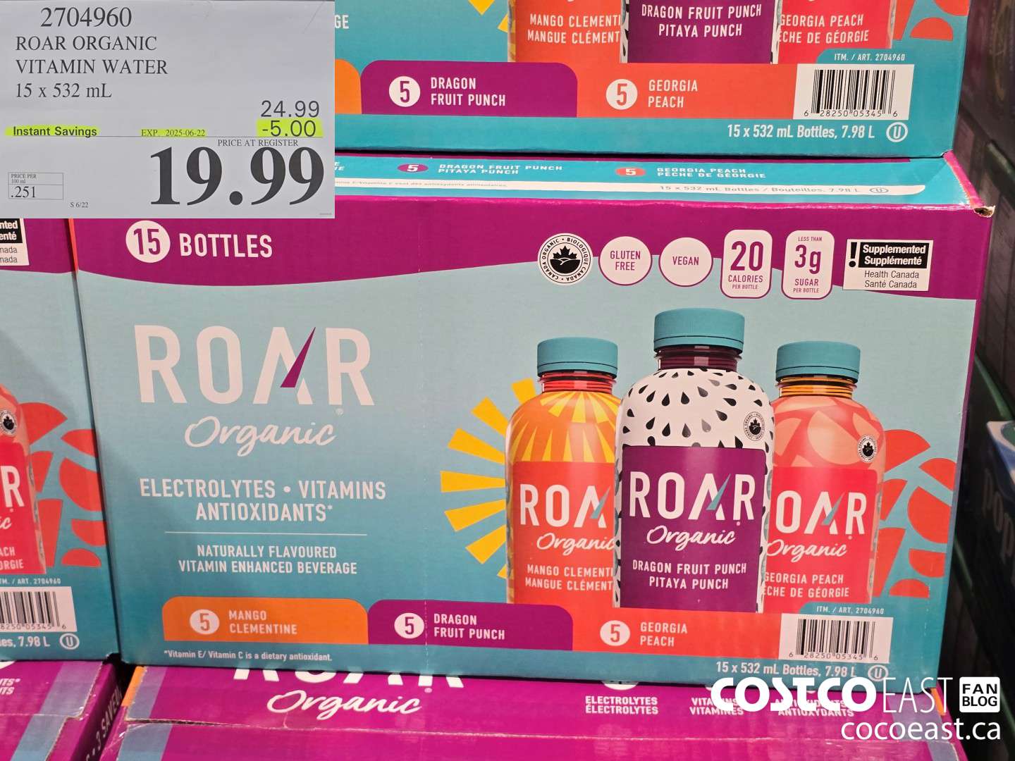 2704960 ROAR ORGANIC VITAMIN WATER 15 X 532 ML ($5.00 INSTANT SAVINGS EXPIRES ON 2025-06-22) $19.99