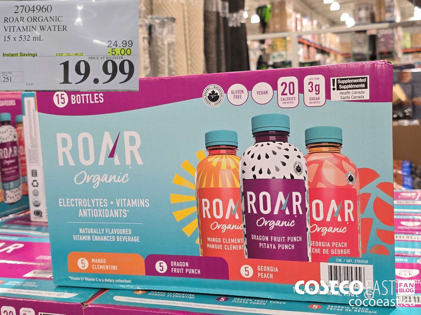 2704960 ROAR ORGANIC VITAMIN WATER 15 X 532 ML ($5.00 INSTANT SAVINGS EXPIRES ON 2025-06-22) $19.99