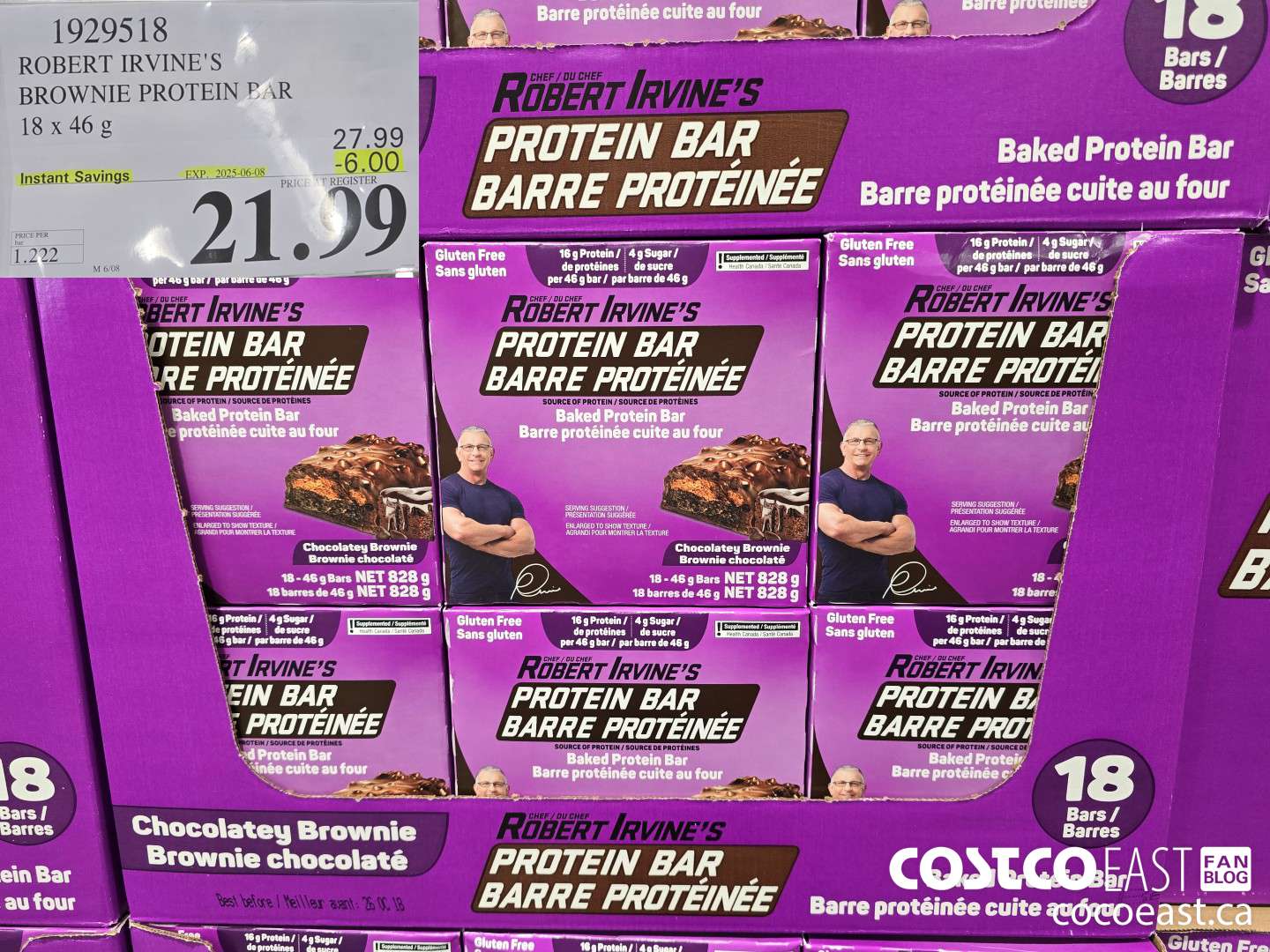 1929518 ROBERT IRVINE'S BROWNIE PROTEIN BAR 18 x 46 g ($6.00 INSTANT SAVINGS EXPIRES ON 2025-06-08) $21.99