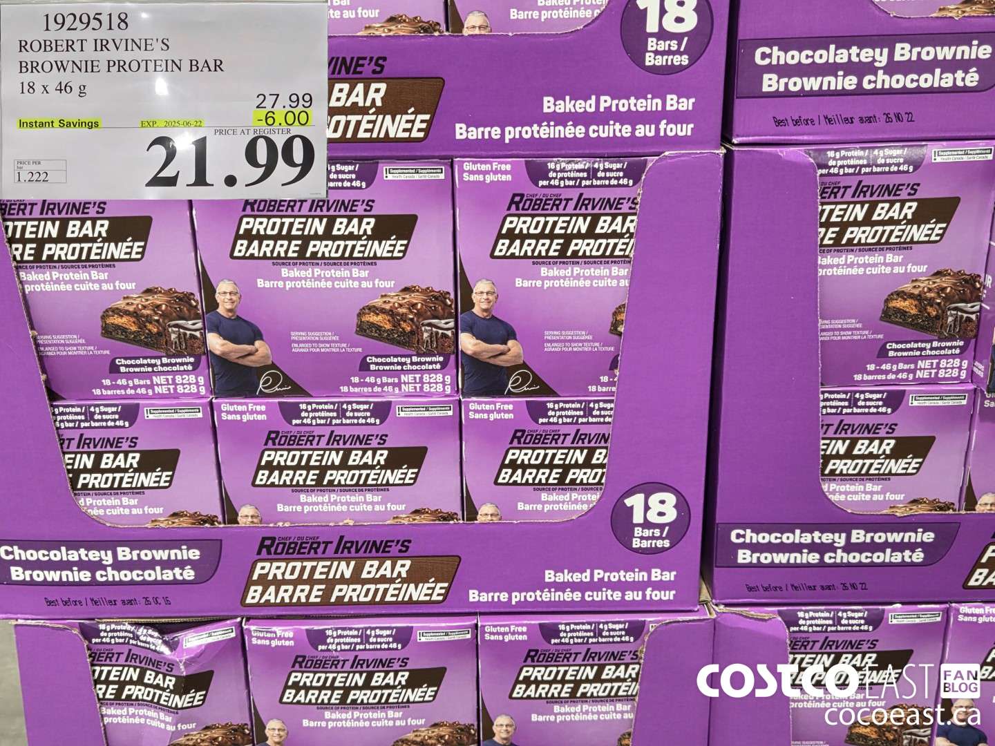 1929518 ROBERT IRVINE'S BROWNIE PROTEIN BAR 18 x 46 g ($6.00 INSTANT SAVINGS EXPIRES ON 2025-06-22) $21.99