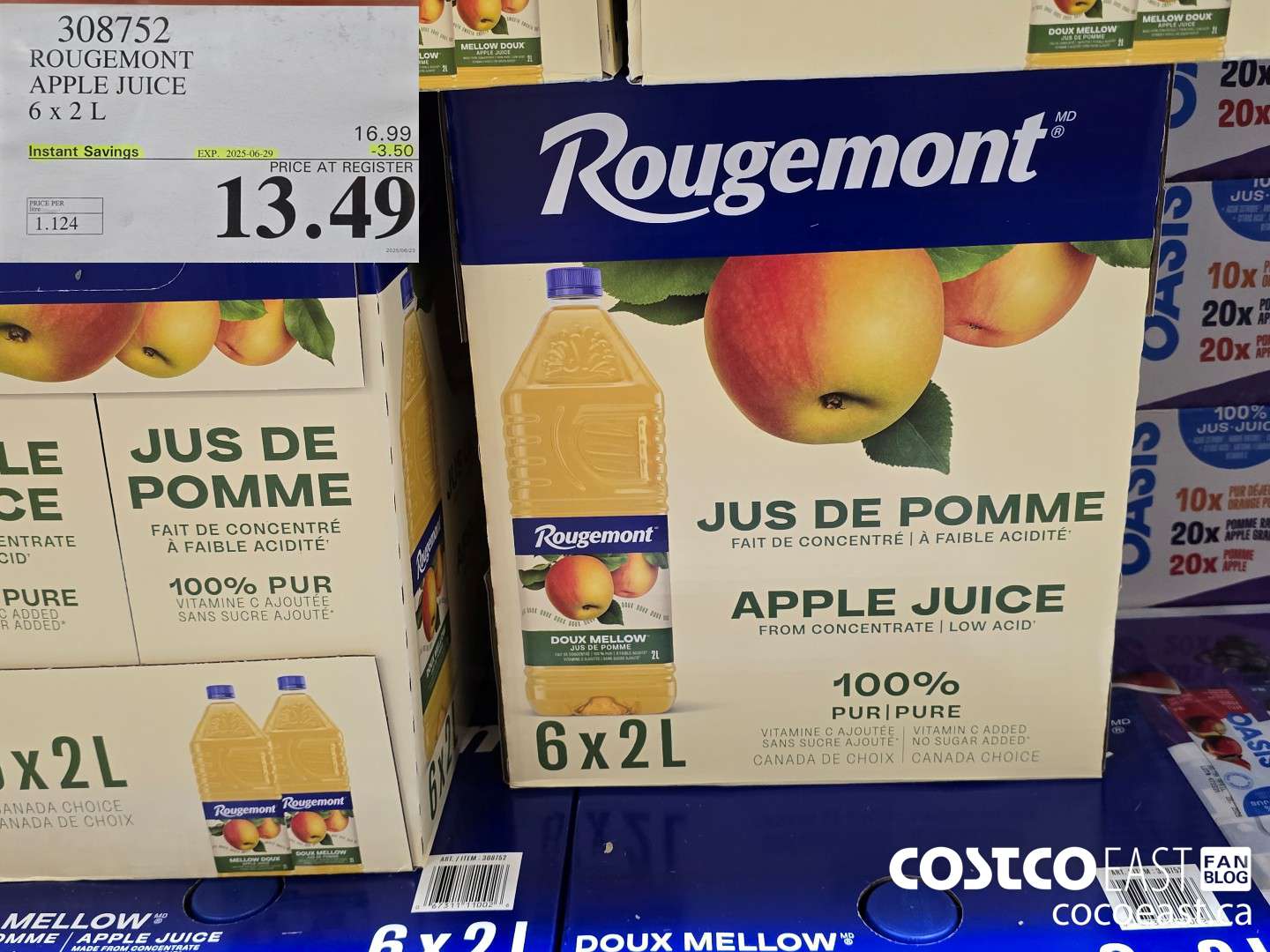 308752 ROUGEMONT APPLE JUICE 6 X 2 L ($3.50 INSTANT SAVINGS EXPIRES ON 2025-06-29) $13.49