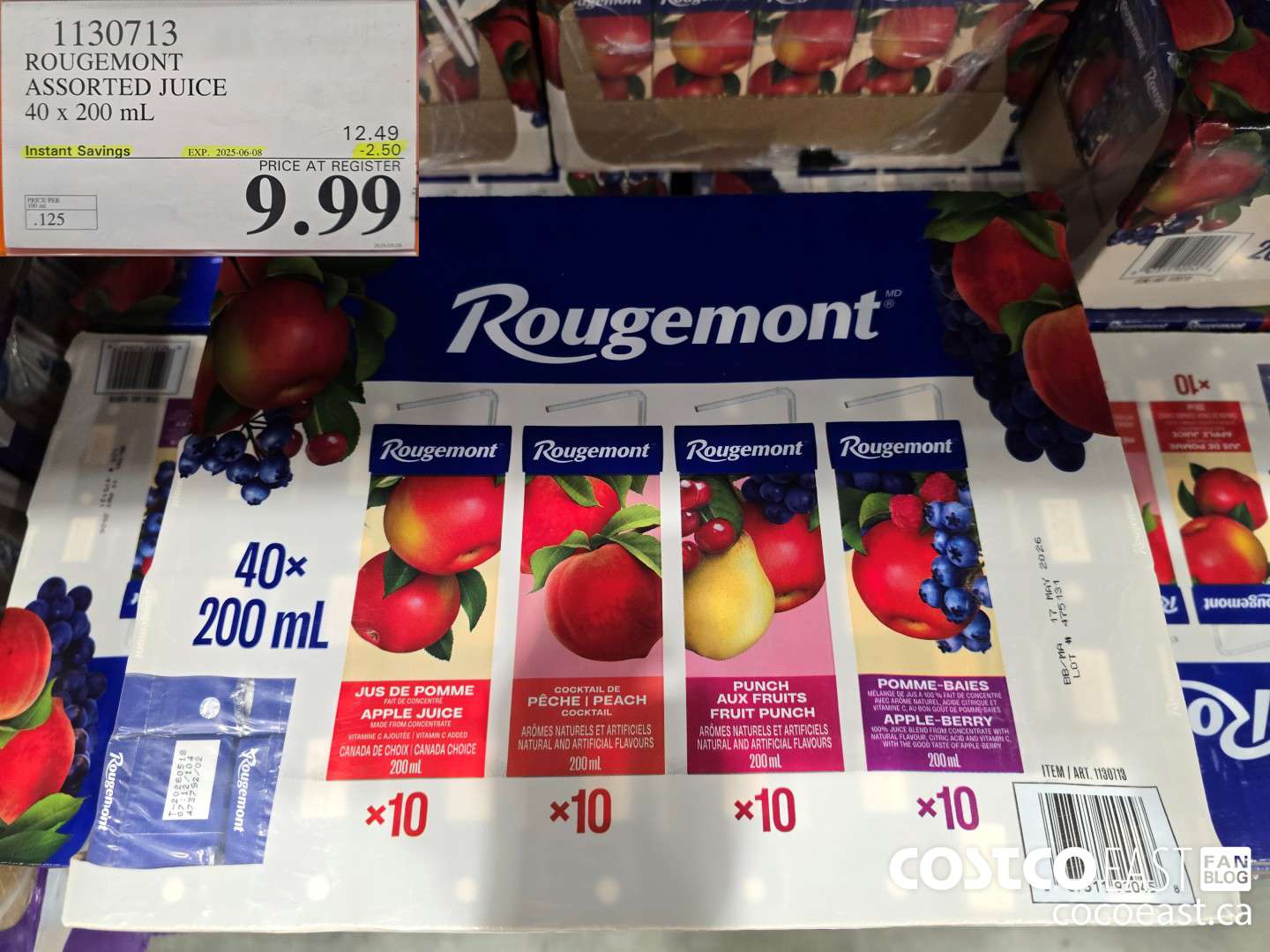 1130713 ROUGEMONT ASSORTED JUICE 40 X 200 ML ($2.50 INSTANT SAVINGS EXPIRES ON 2025-06-08) $9.99