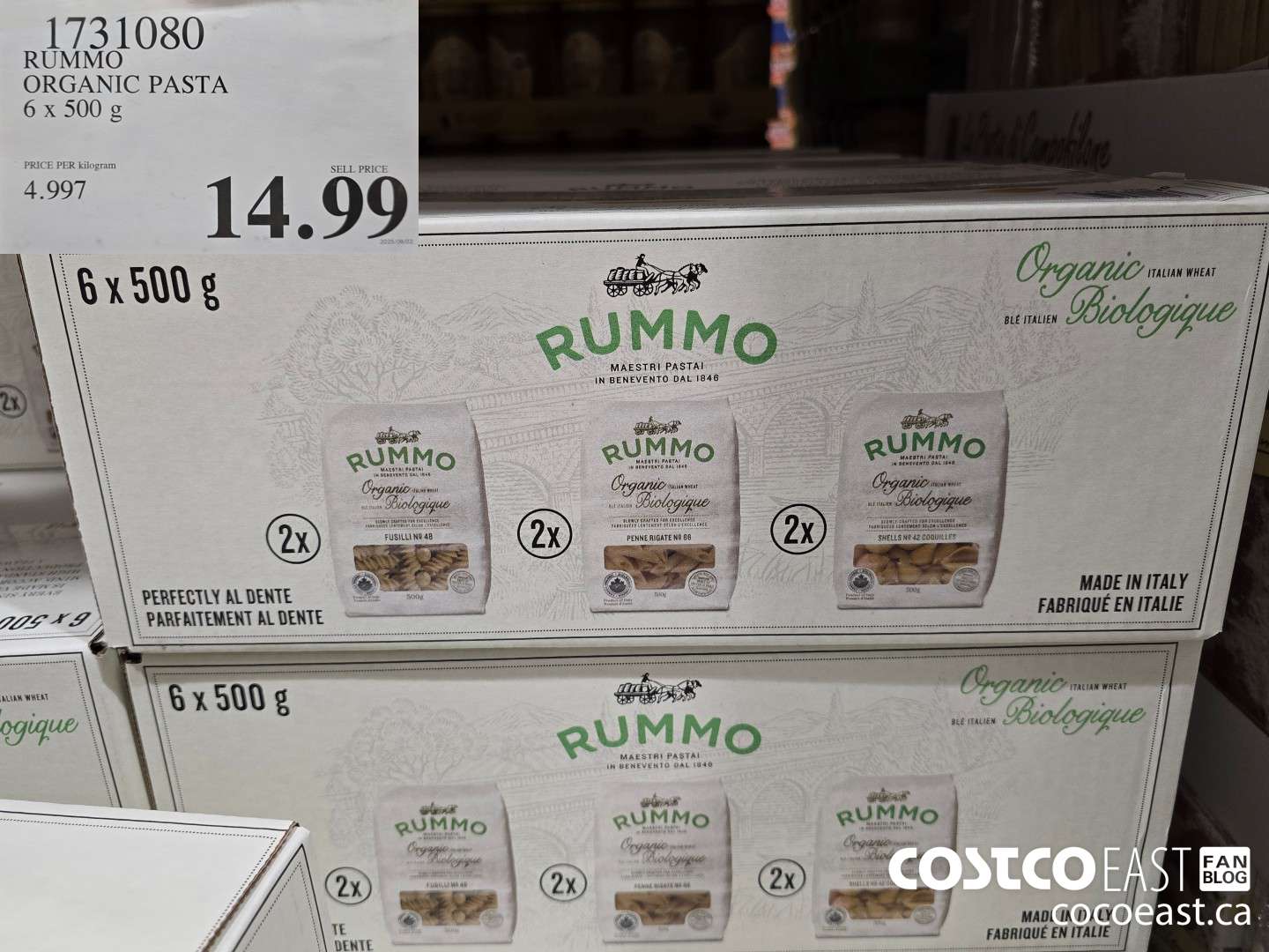 1731080 RUMMO ORGANIC PASTA 6 x 500 G $14.99